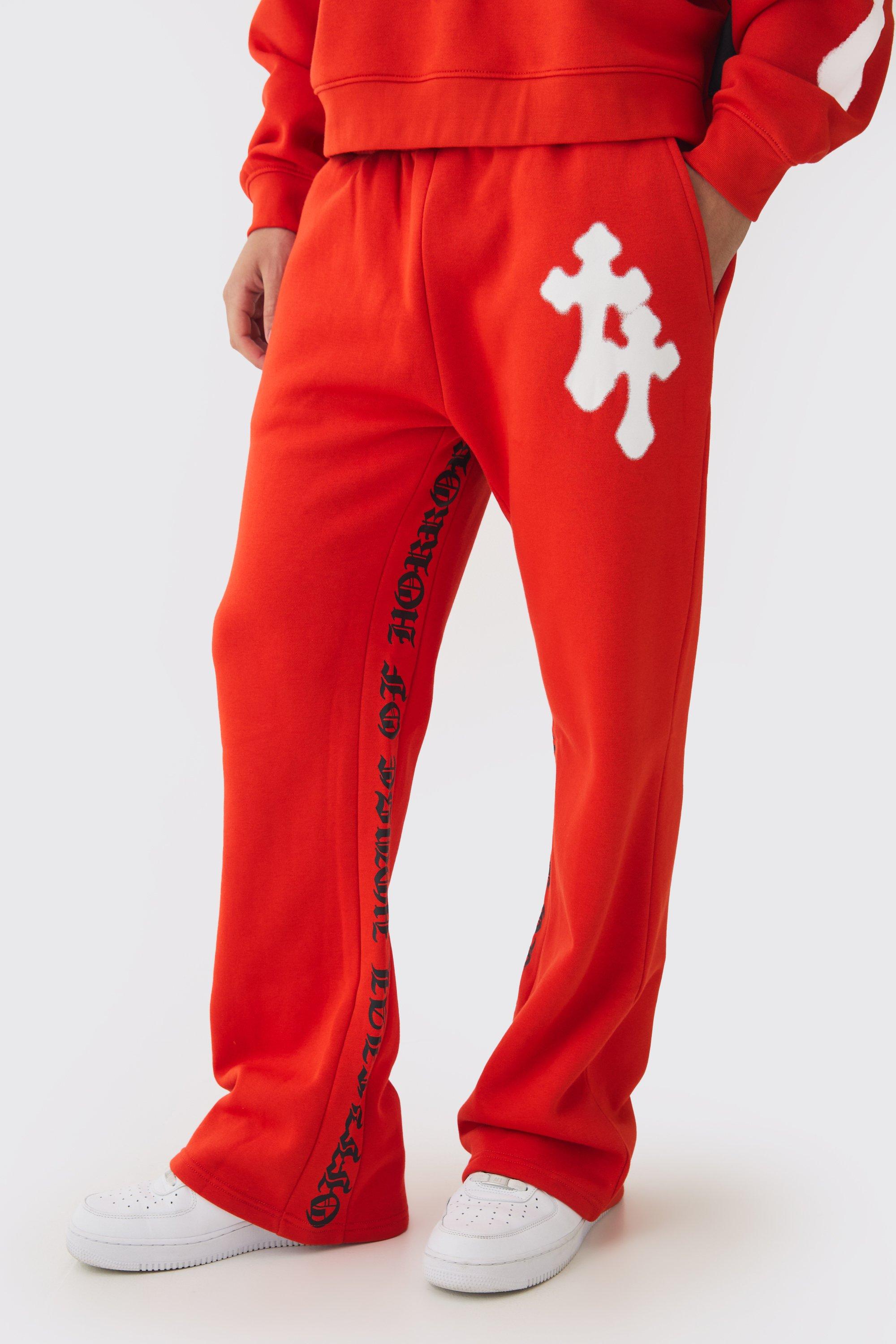 Mens Red Regular Gusset Print Cross Jogger, Red