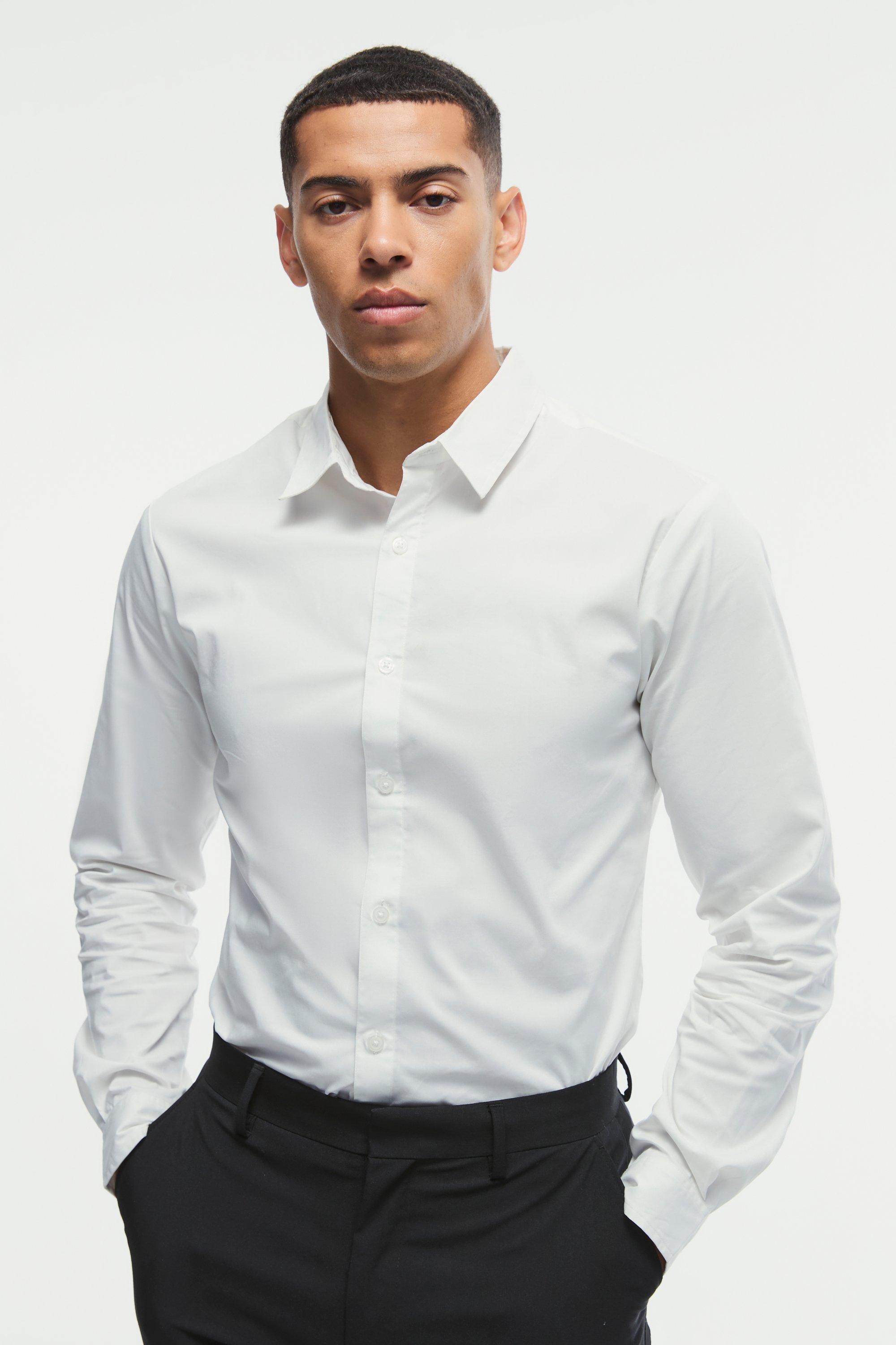 Camicia a maniche lunghe in Stretch Fit, Bianco