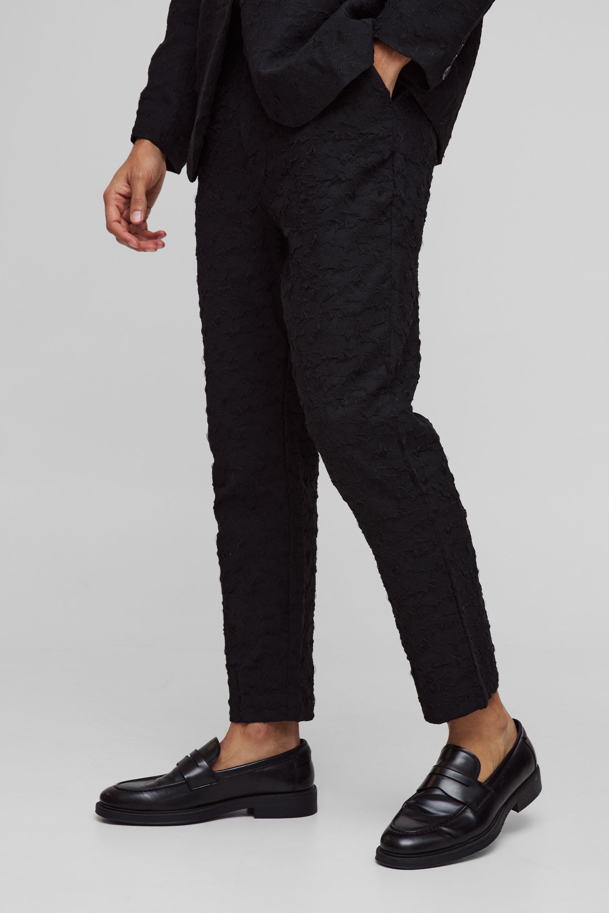 Pantaloni completo affusolati in jacquard con trama, Nero