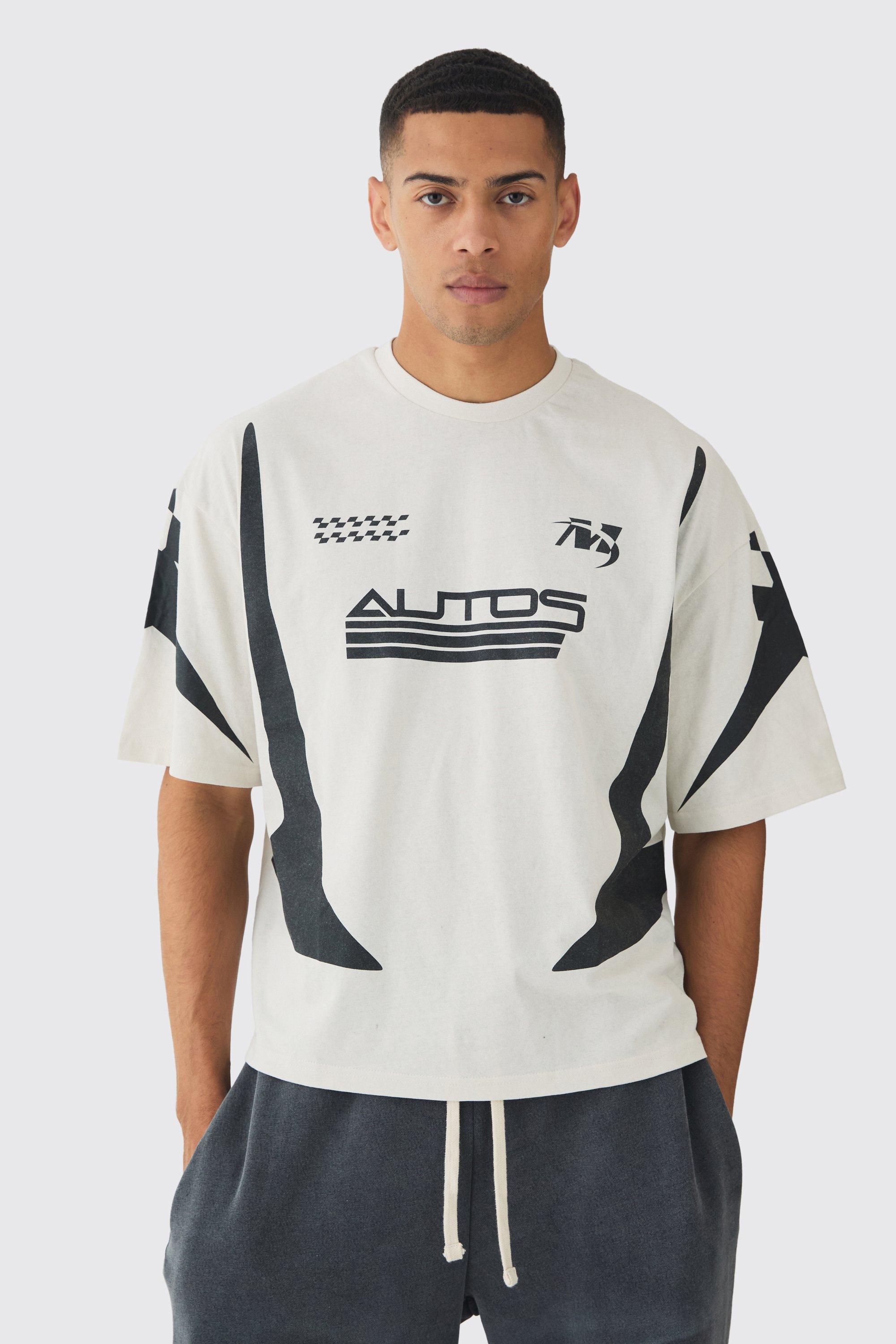 T-shirt squadrata oversize da Moto Racing, Bianco