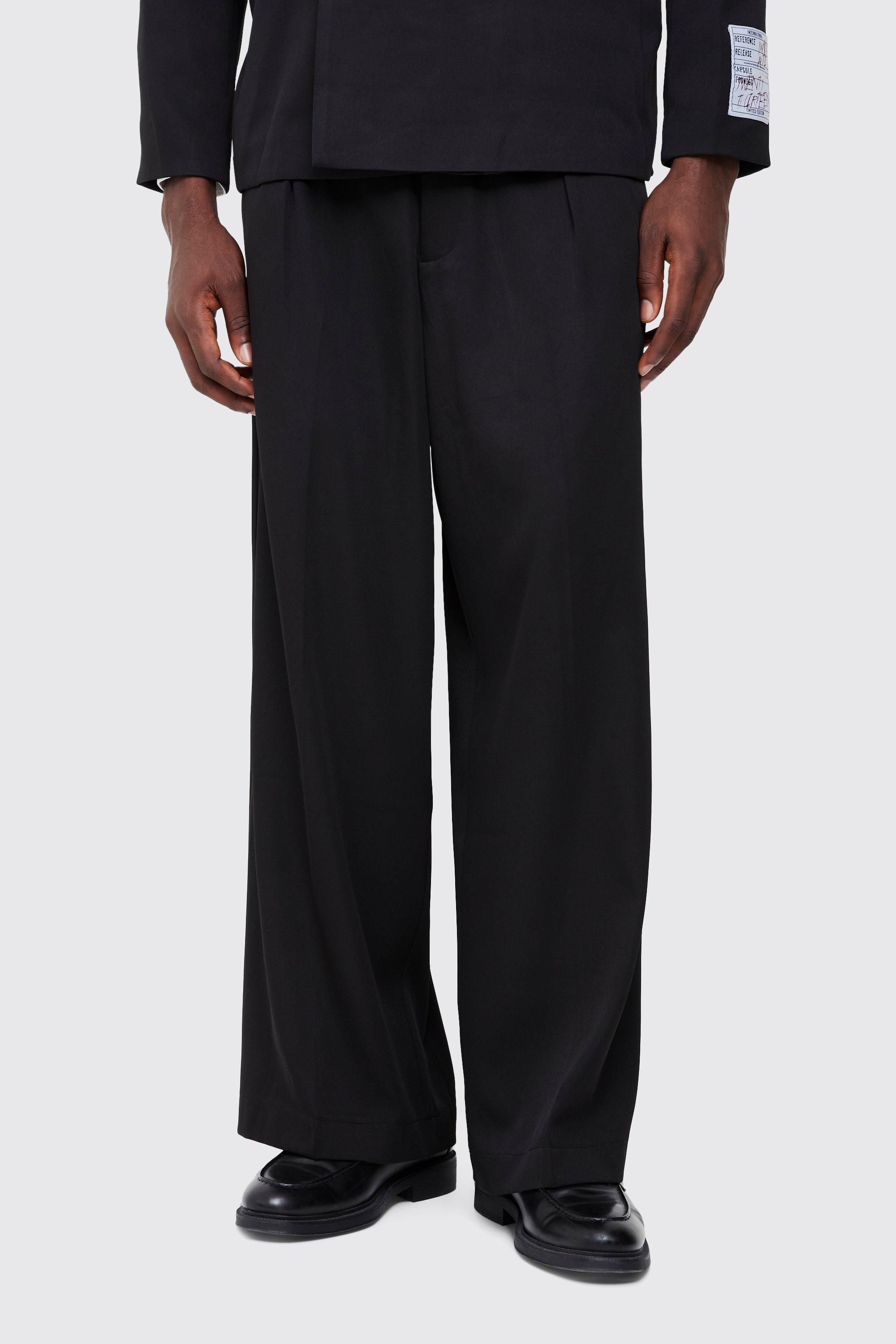 Mens Black Double Fixed Waistband Parachute Trouser, Black