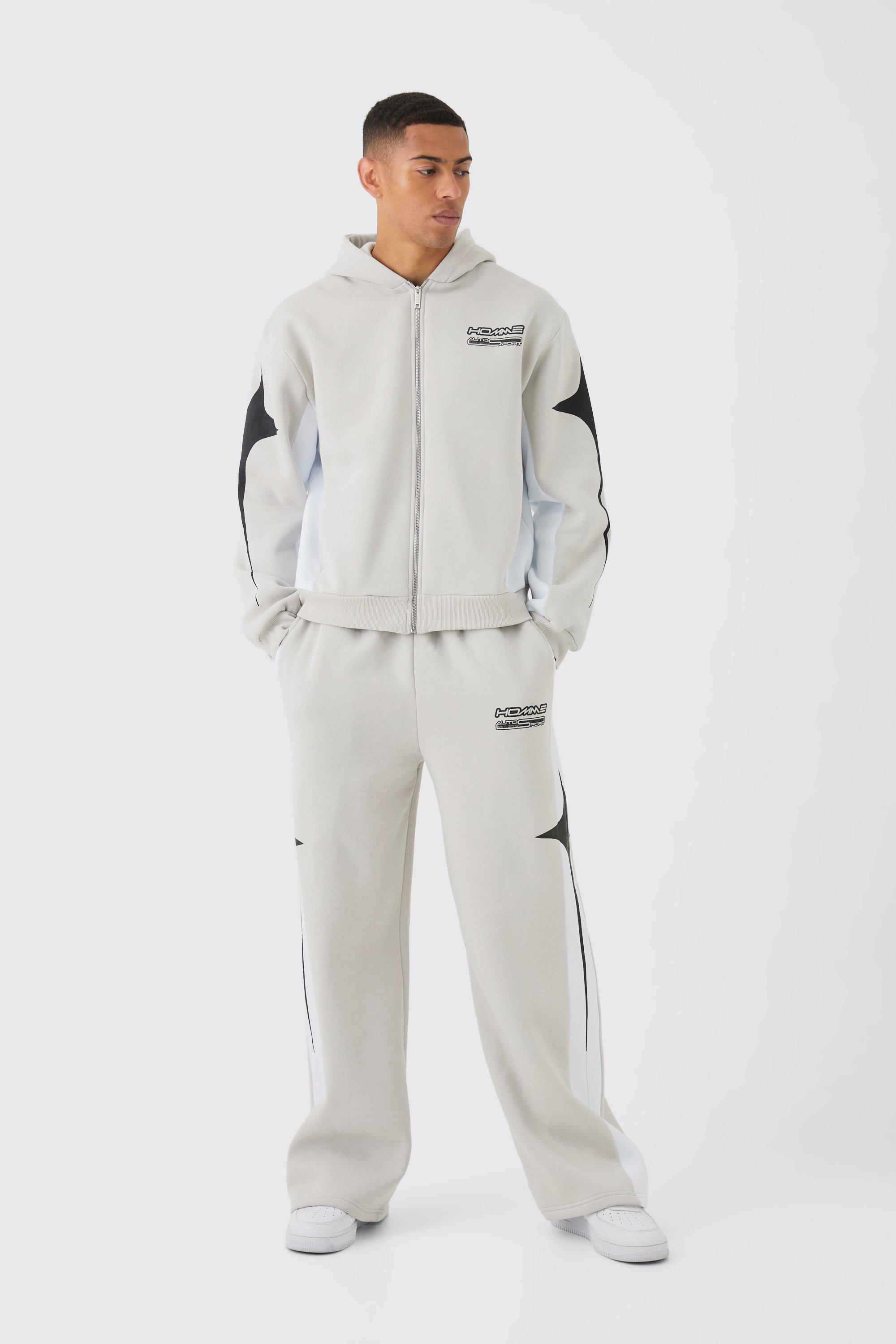 Mens Grey Oversized Boxy Moto Homme Star Panel Tracksuit, Grey