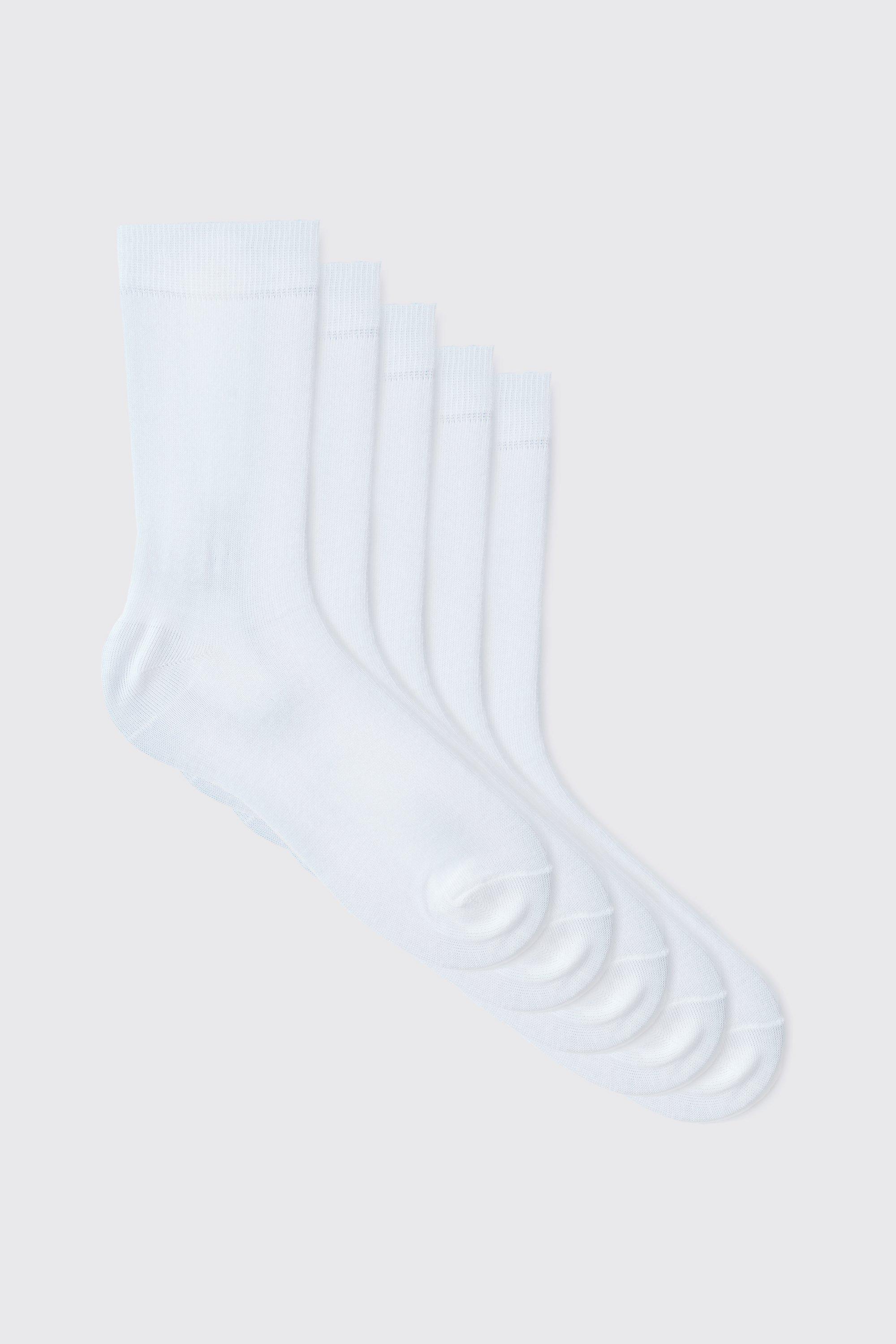 Mens White 5 Pack Plain Socks, White