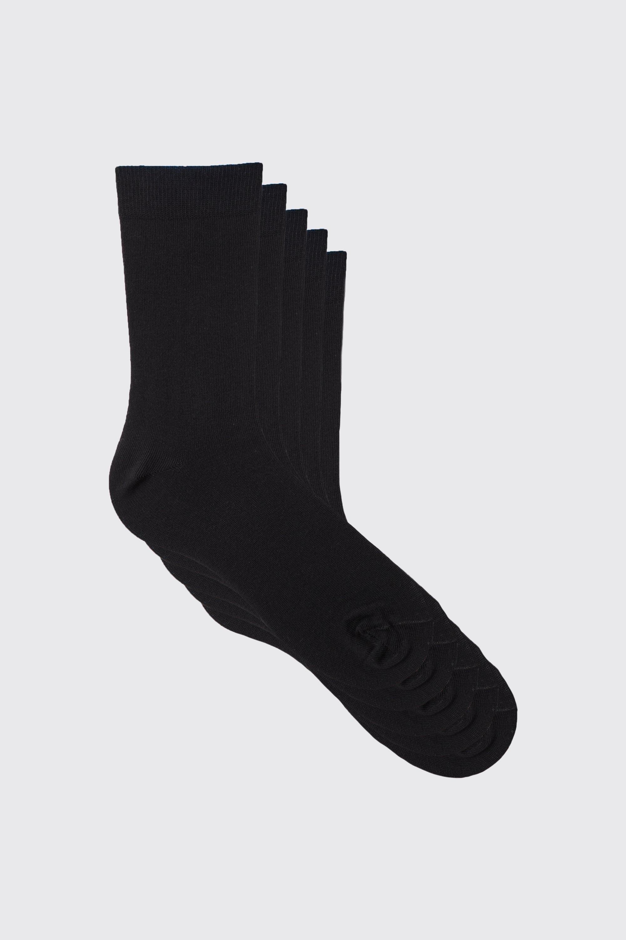 Mens Black 5 Pack Plain Socks, Black