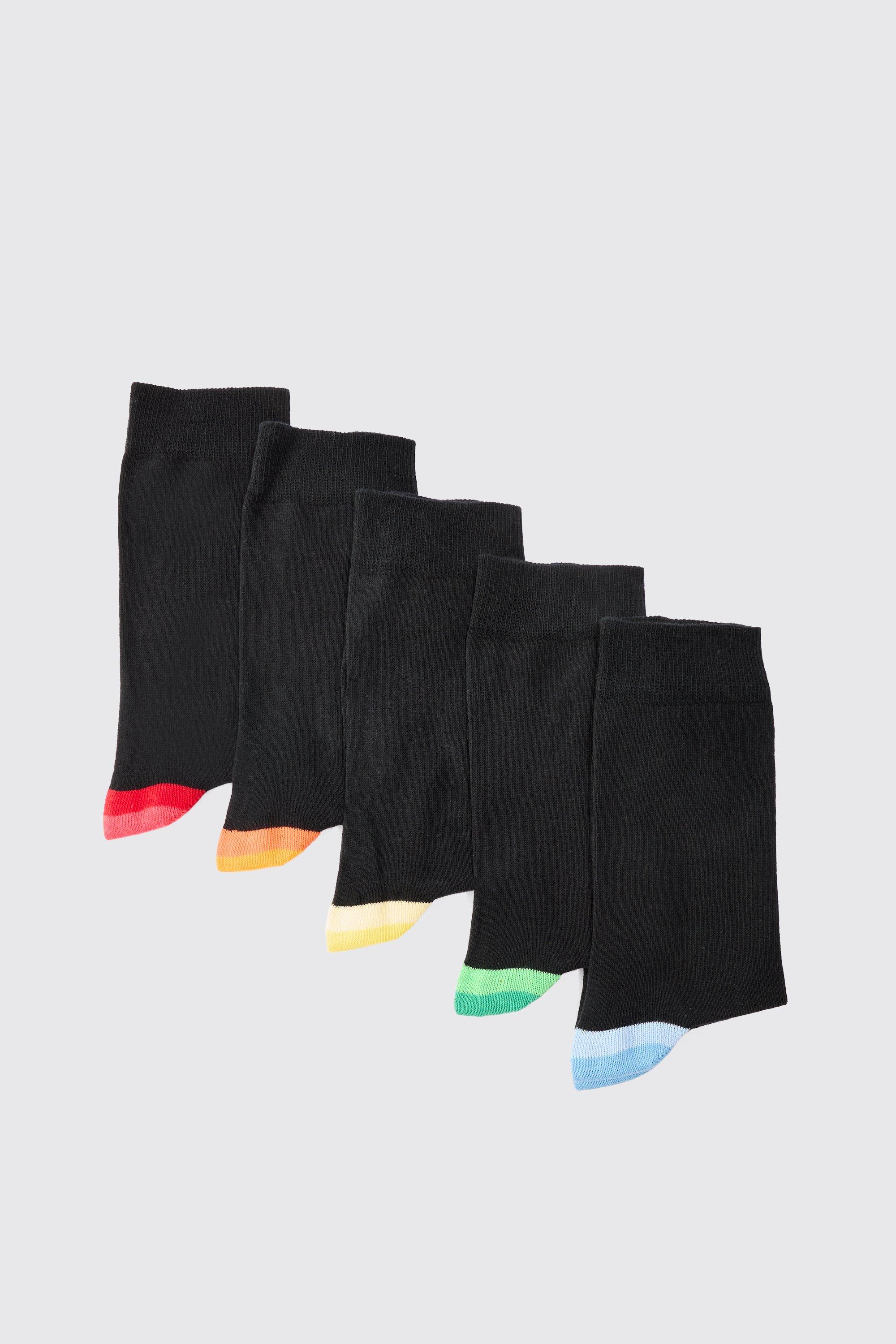 Mens Black 5 Pack Contrast Socks, Black