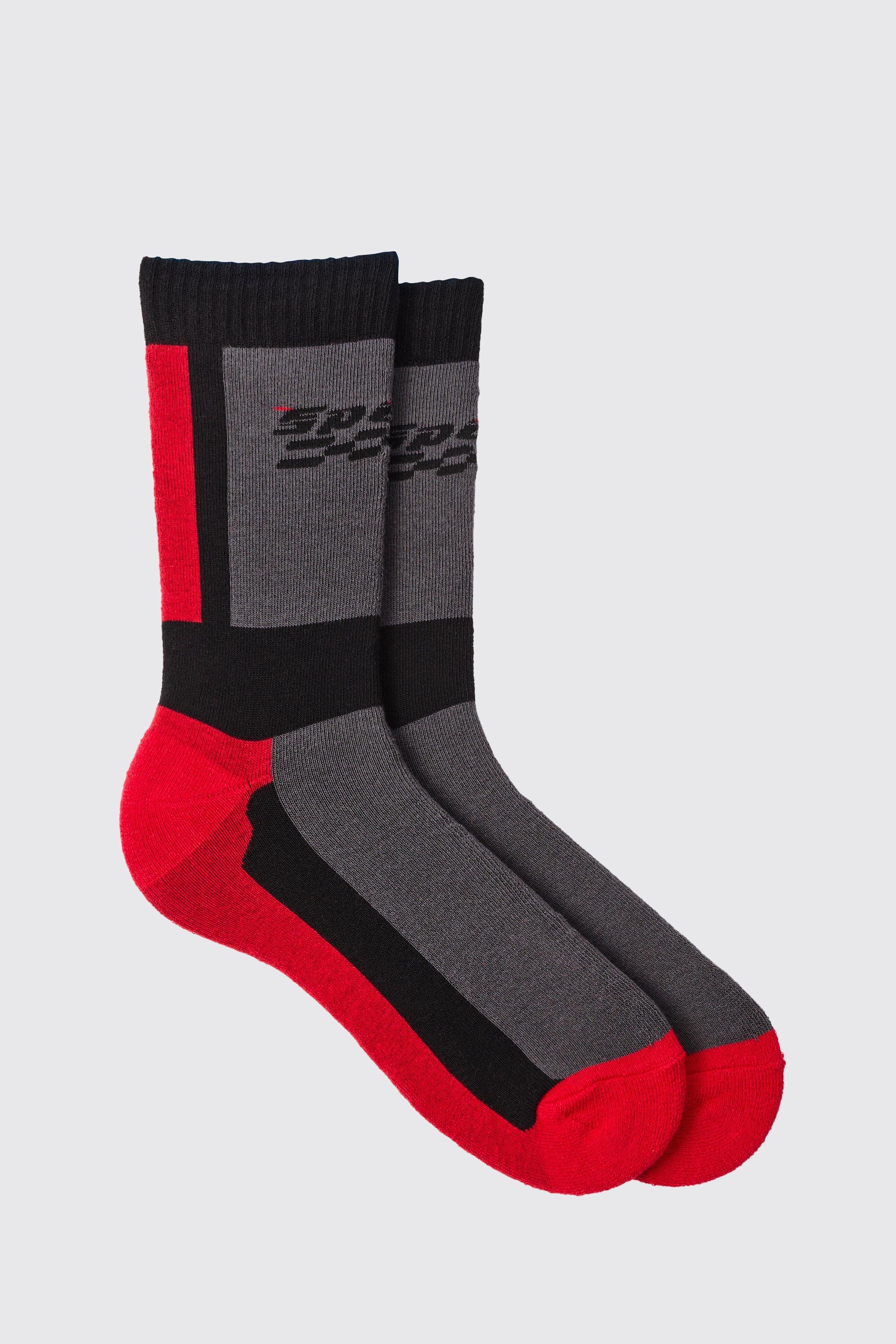 Mens Red Moto Racing Colour Block Socks, Red