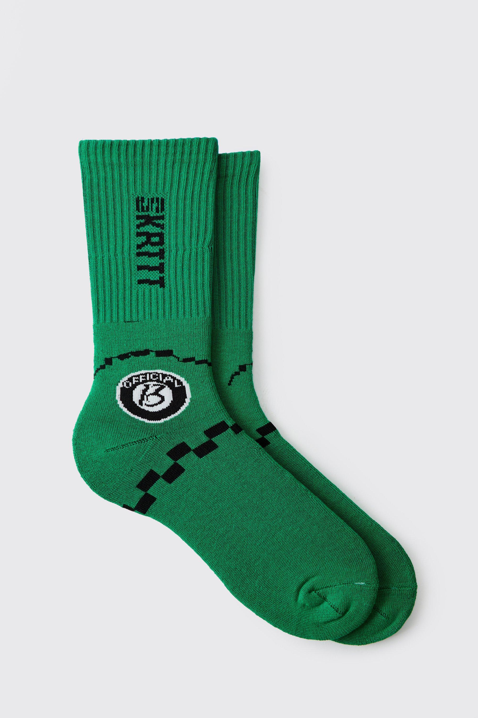 Mens Green Moto Racing Flag Socks, Green