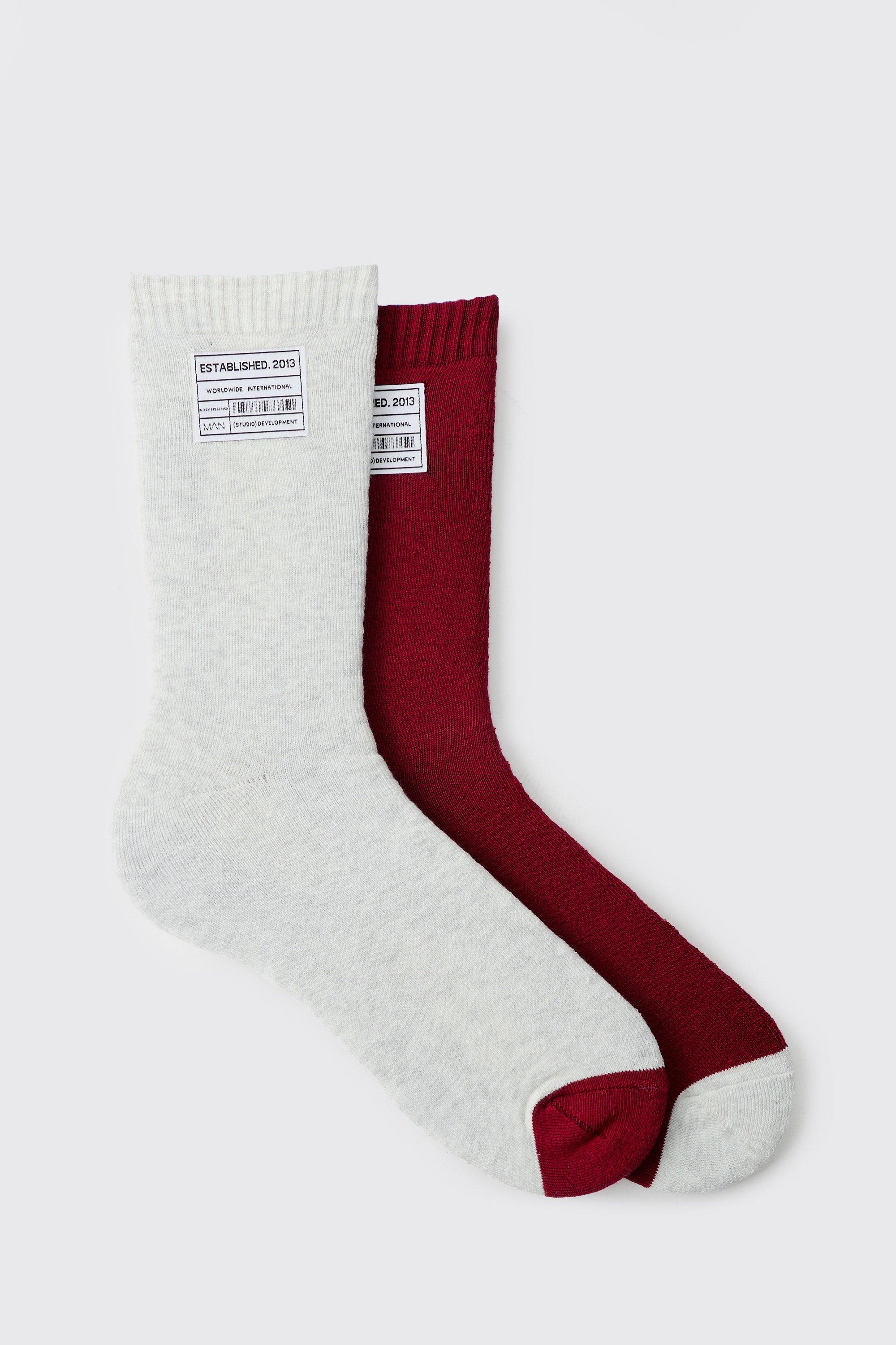 Mens Multi 2 Pack Woven Tab Lounge Socks, Multi