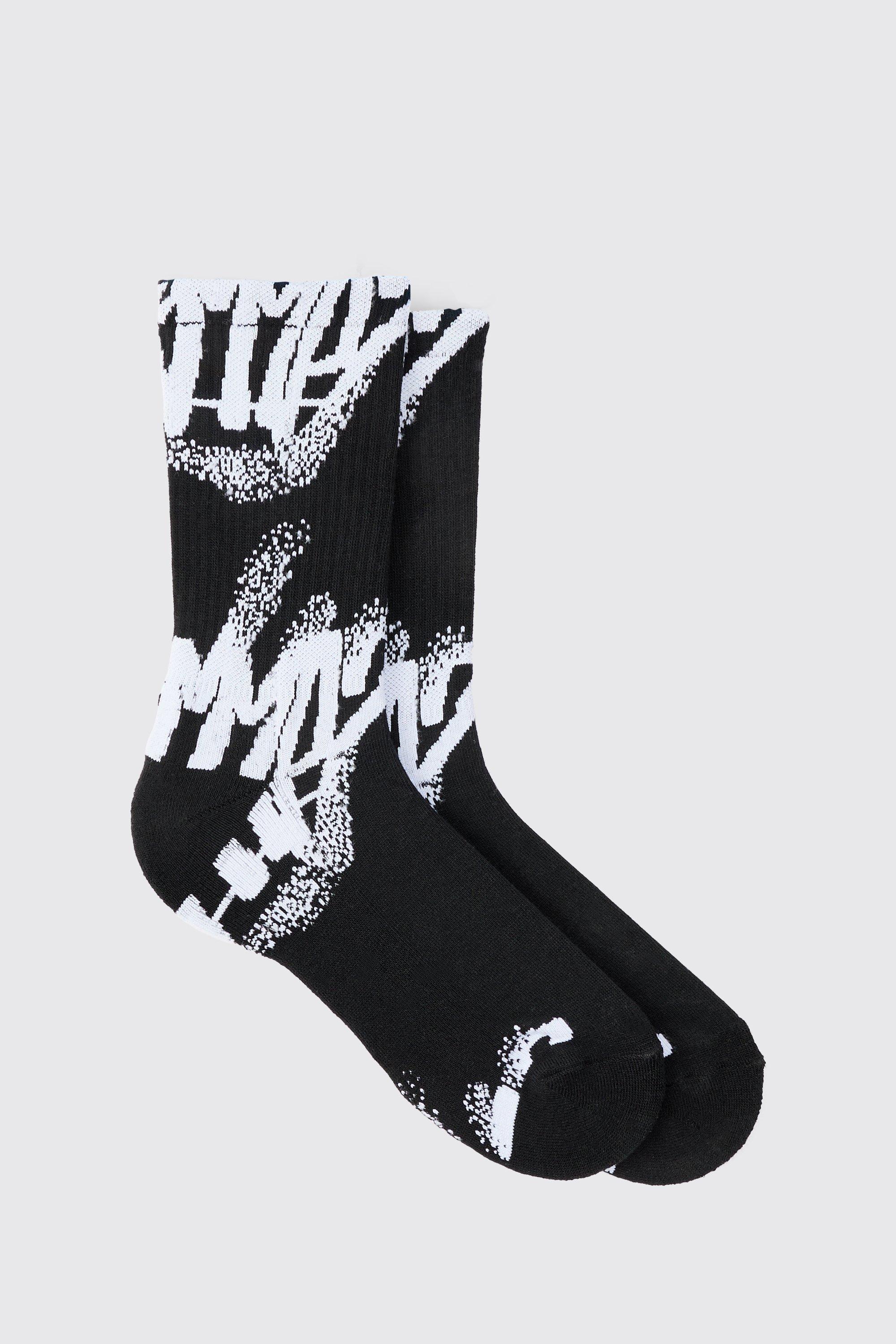 Mens Black Spray Grafitti Arch Support Socks, Black