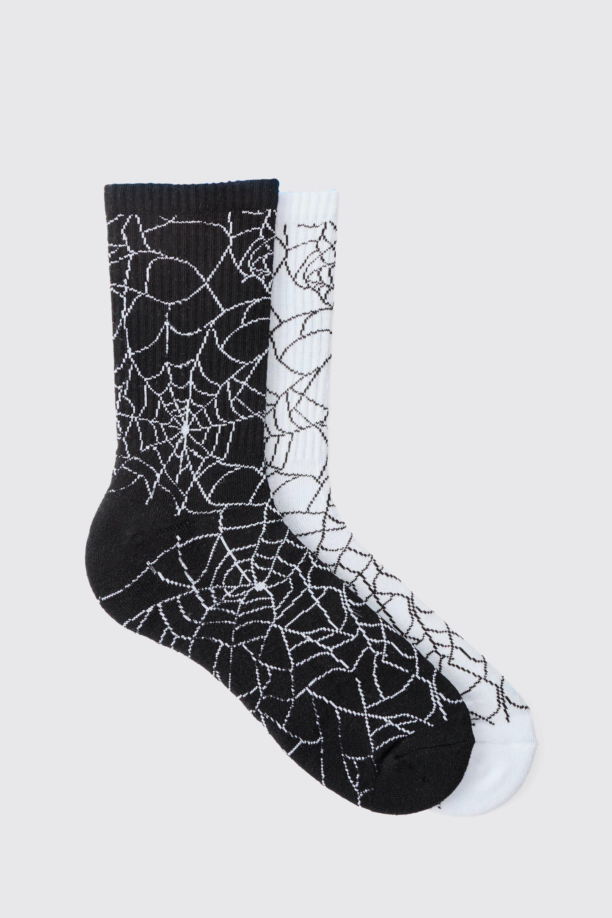 Mens Multi Halloween 2 Pack Spider Web Ribbed Socks, Multi