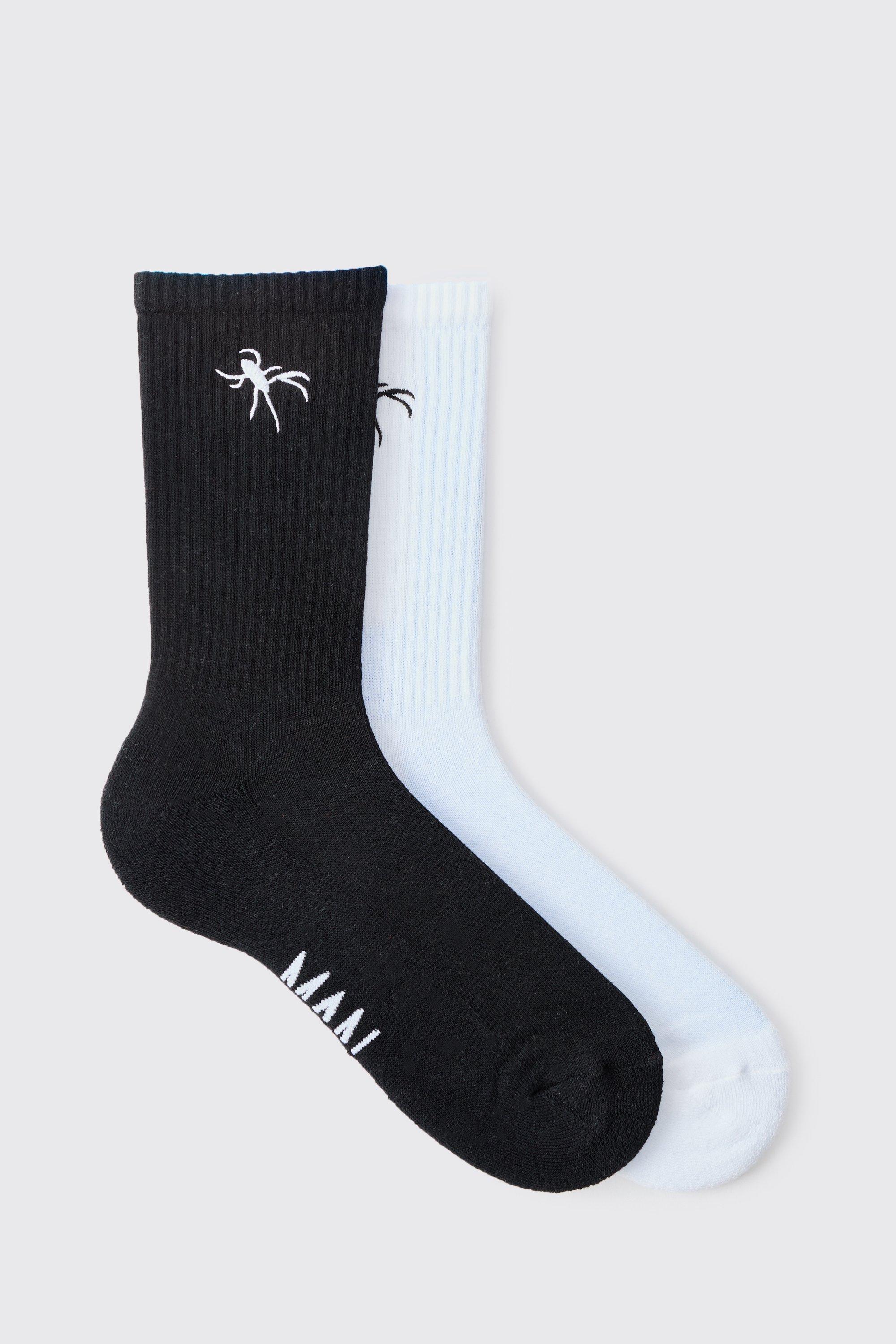 Mens Multi 2 Pack Spider Embroidered Socks, Multi