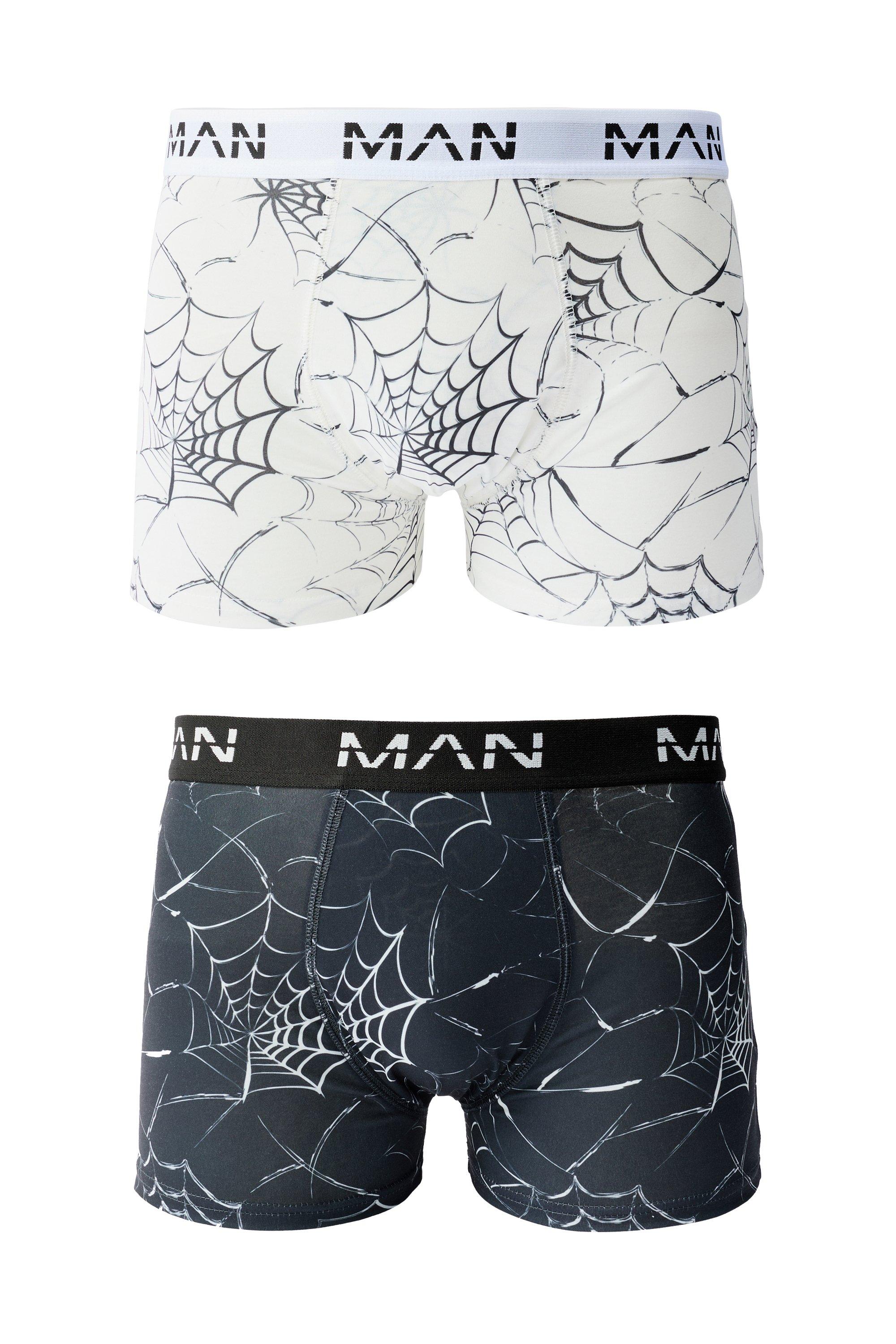 Mens Multi Halloween 2 Pack Man Spider Web Printed Boxers, Multi