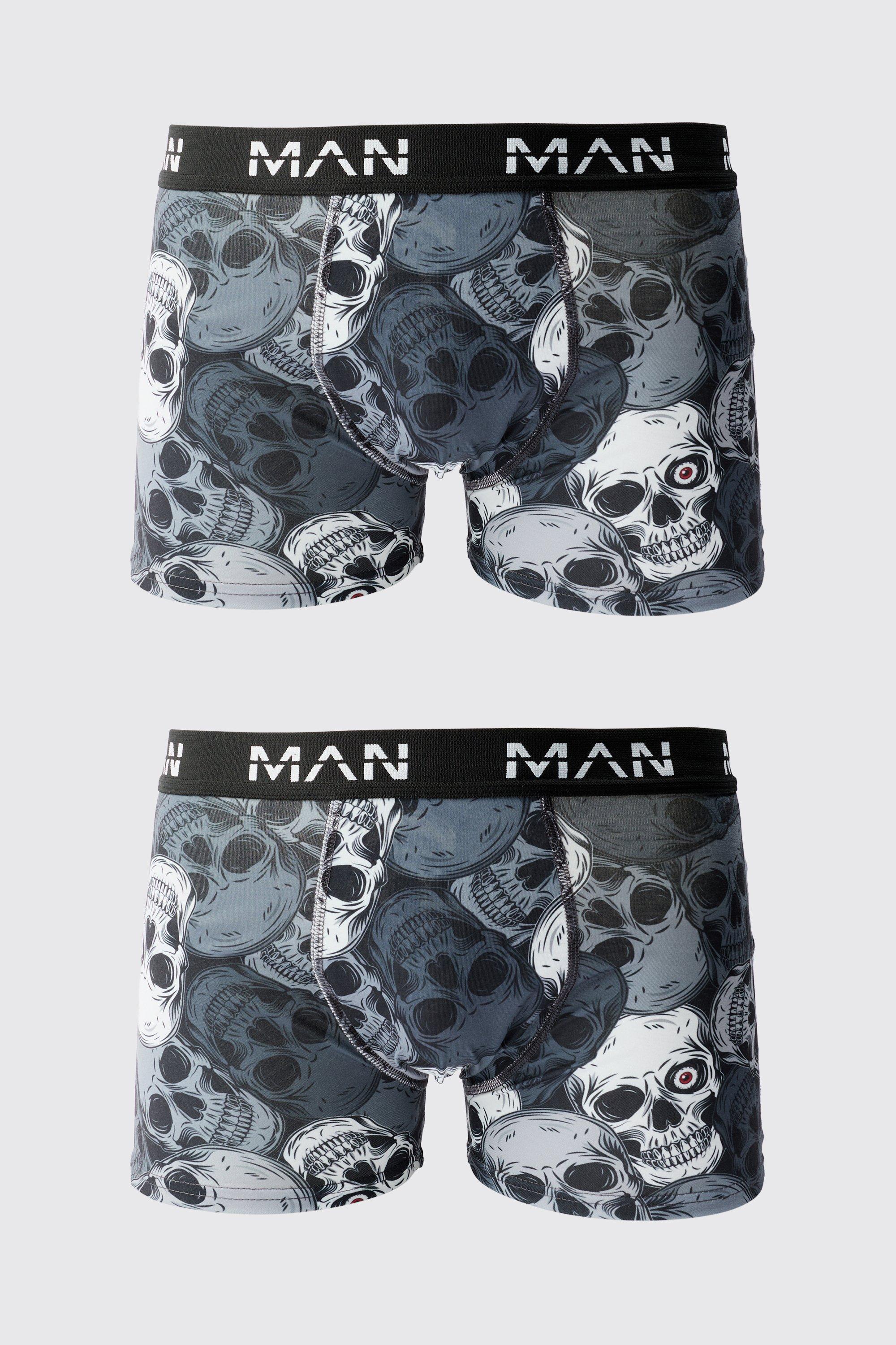 Mens Black Man Skull Printed Boxers, Black