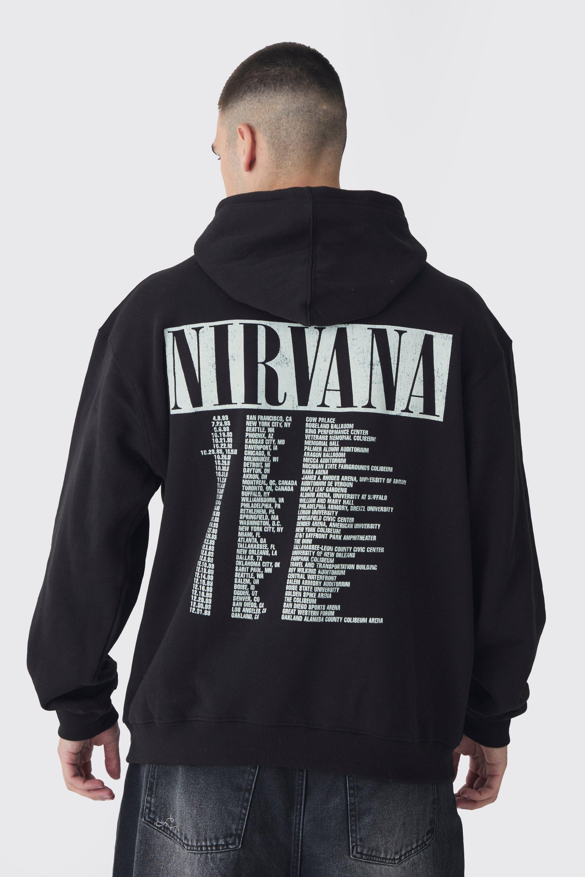 Felpa Tall oversize ufficiale Nirvana ufficiale Tour Date con cappuccio, Nero