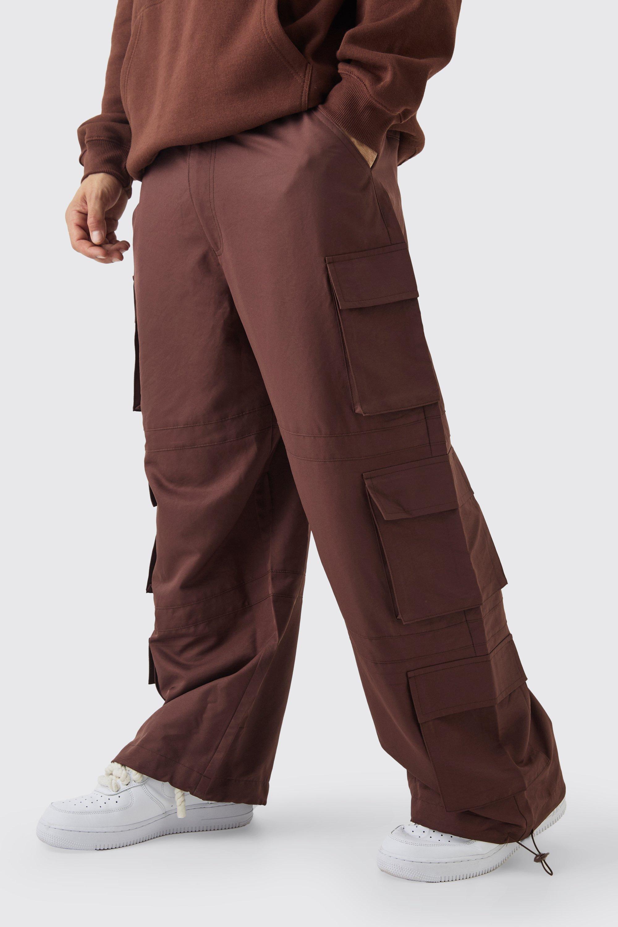 Pantaloni Cargo da paracadutista effetto goffrato con vita elasticizzata, Brown