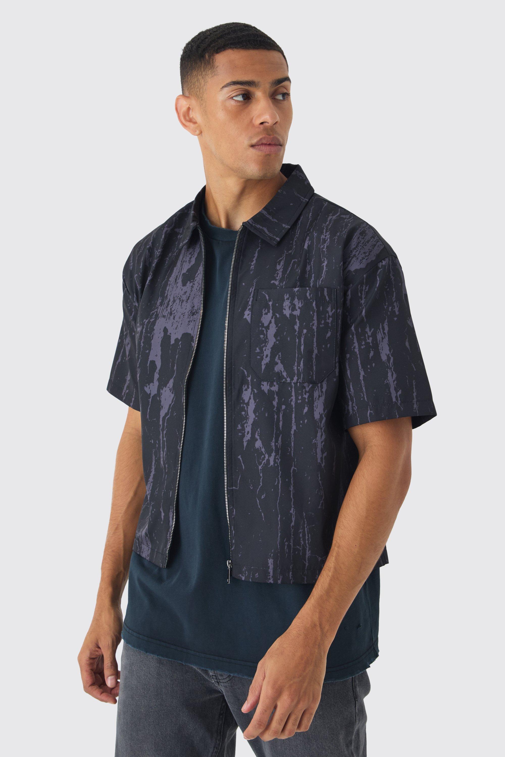 Mens Black Oversized Abstract Boxy Shirt, Black