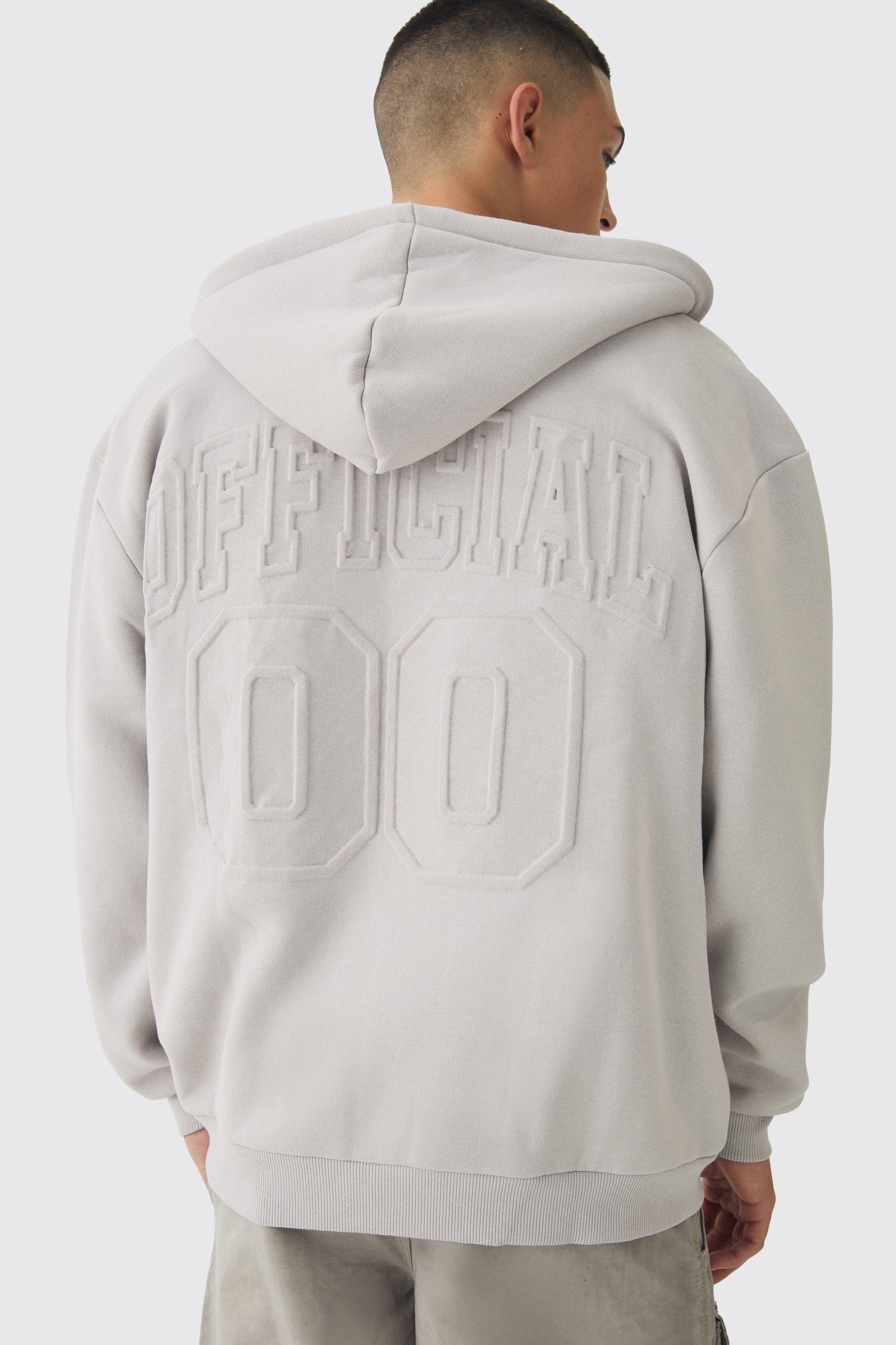 Felpa oversize Official stile Varsity con incisioni, zip e cappuccio, Grigio