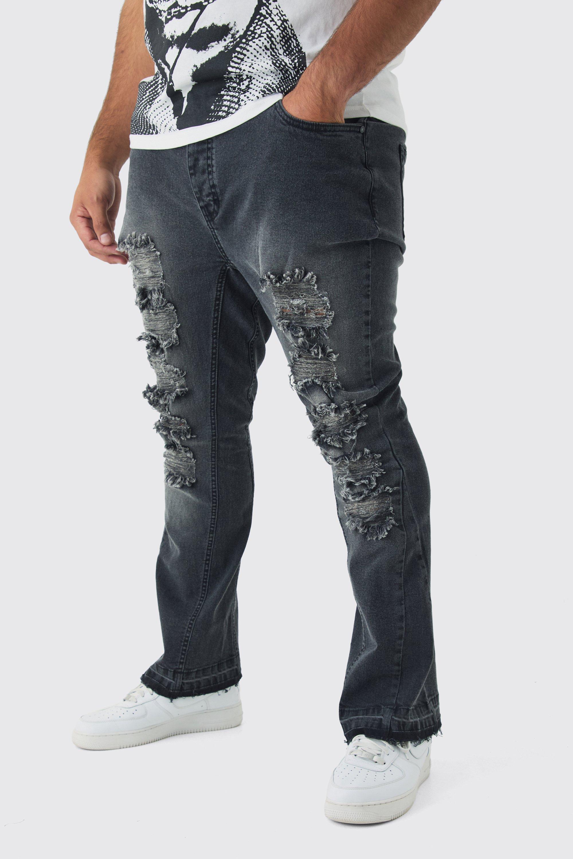 Jeans a zampa Plus Size in Stretch Skinny Fit con strappi e dettagli a zampa, Nero