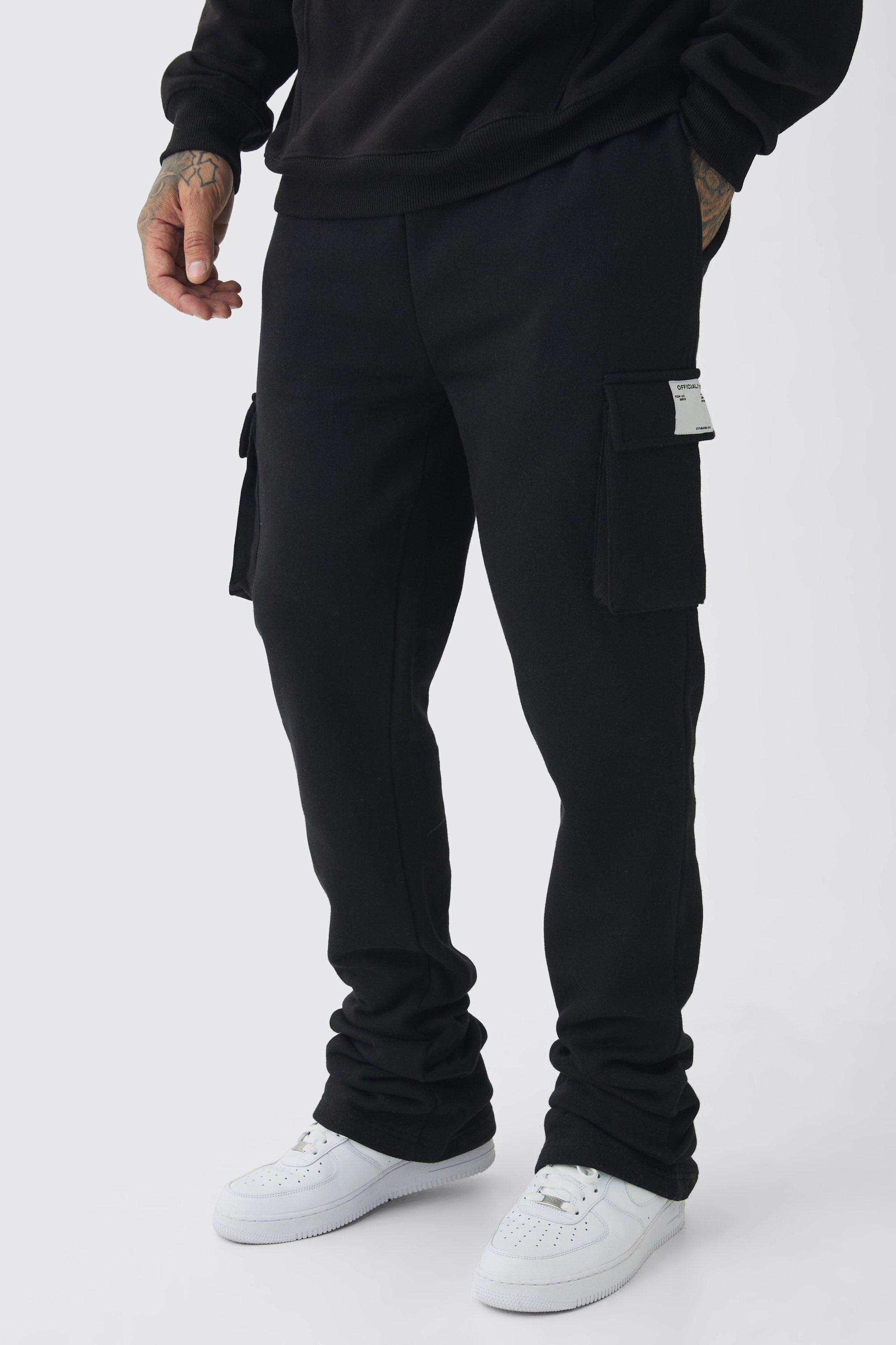 Pantaloni tuta Cargo Tall Skinny Fit con etichetta super intrecciata e pieghe sul fondo, Nero