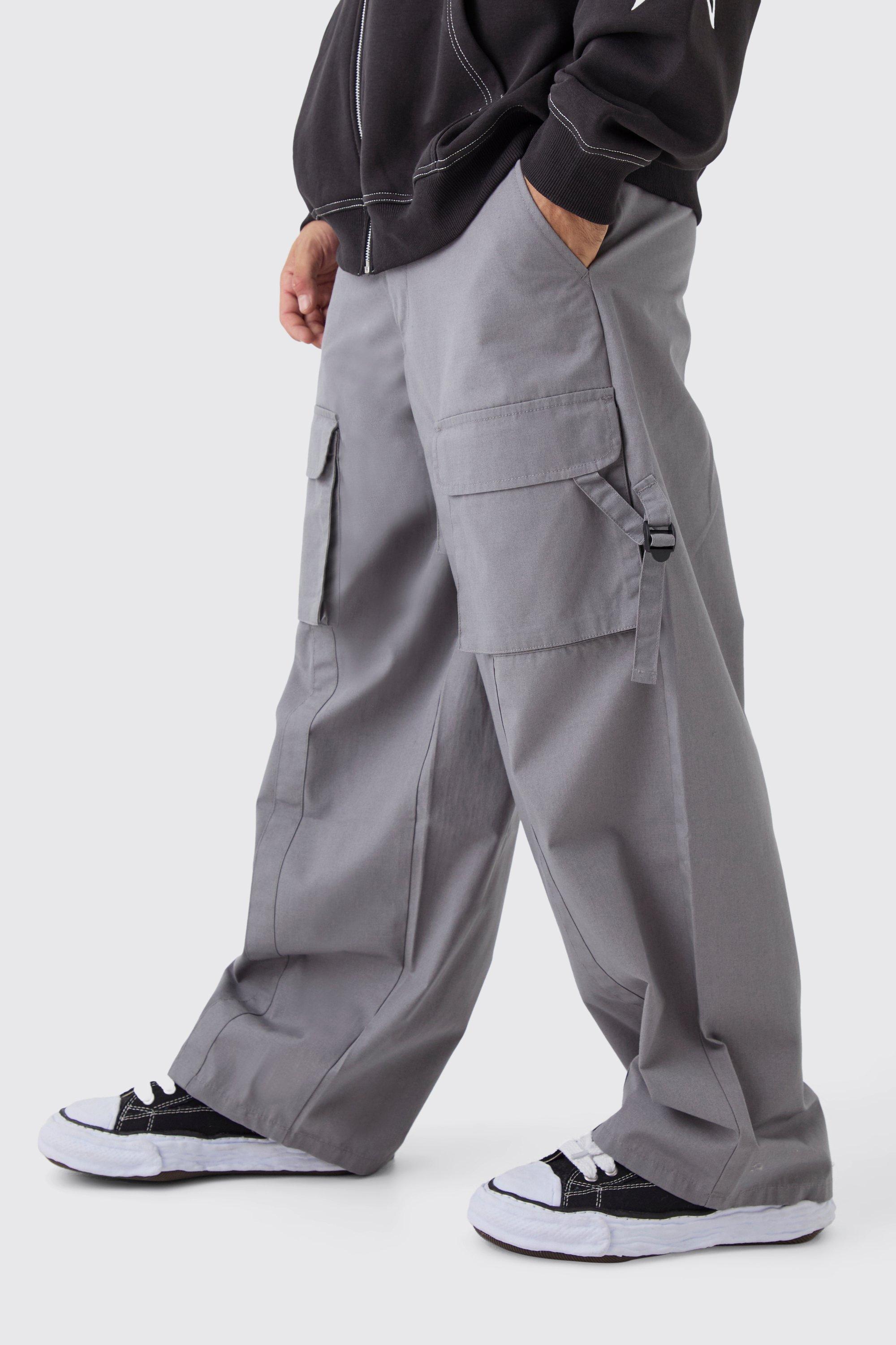 Pantaloni Cargo extra comodi in nylon ripstop con fibbia, Grigio