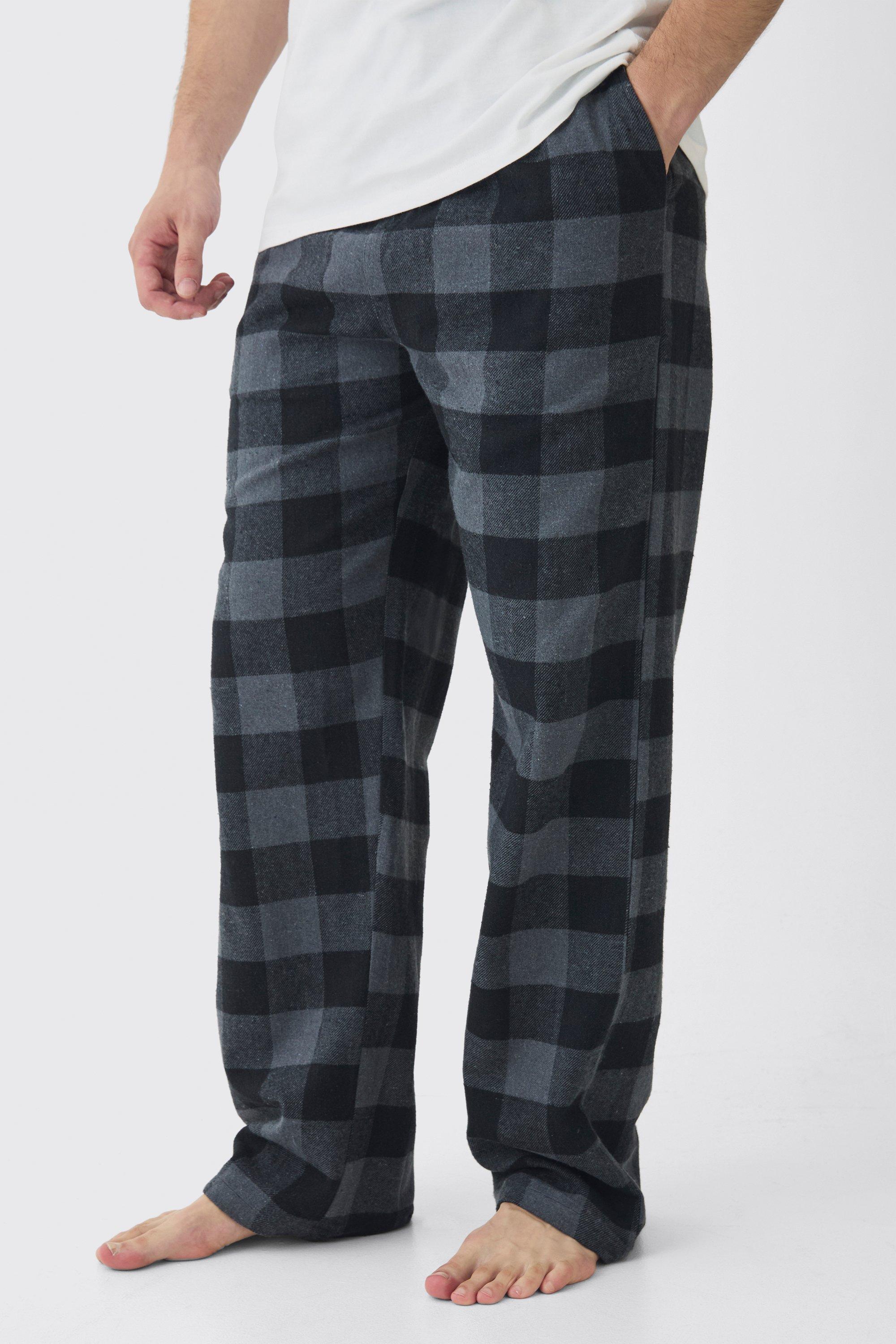 Mens Tall Brushed Check Loungewear Bottom and T-shirt Set in Grey, Grey