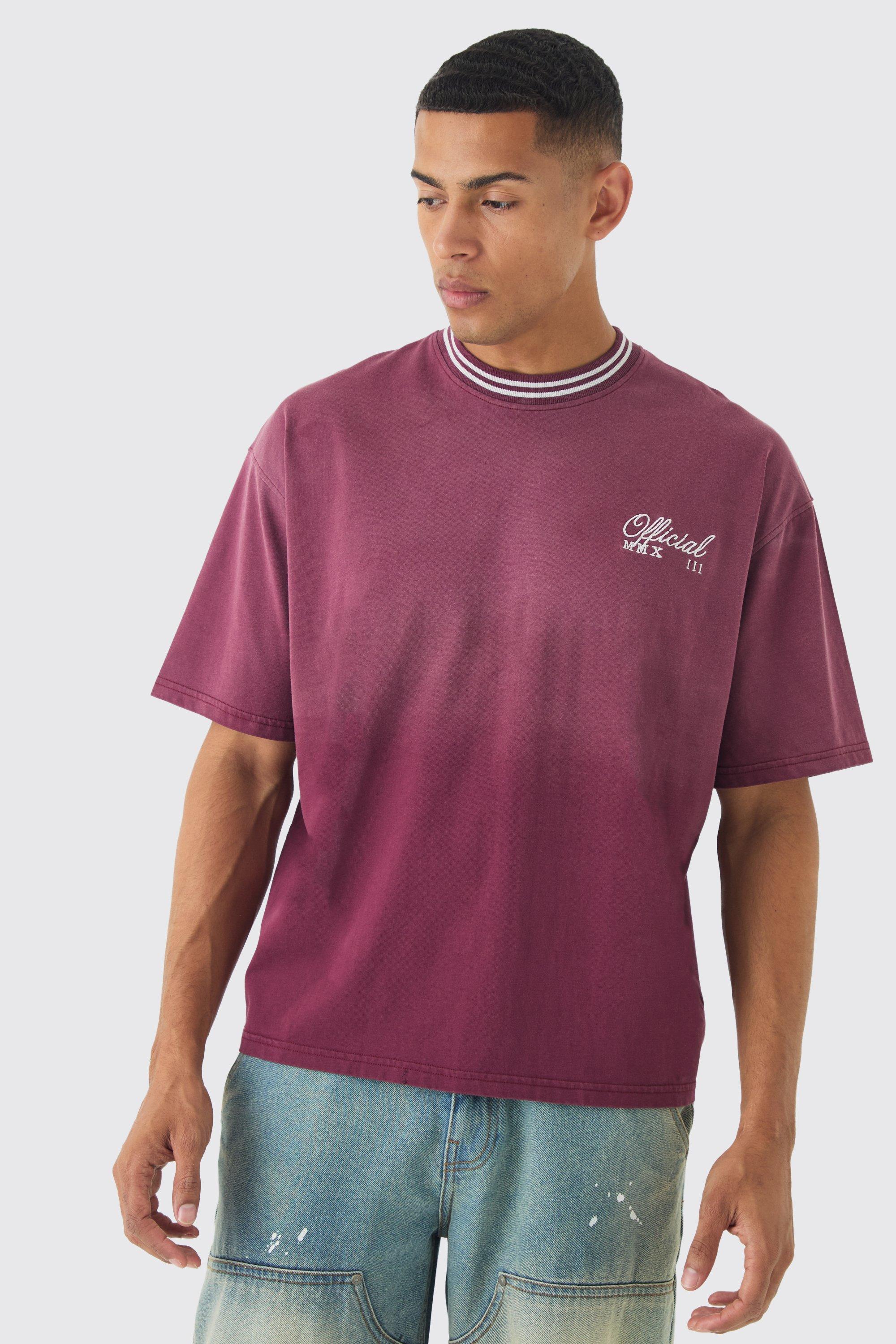 Mens Red Oversized Boxy Heavy Washed Ringer T-shirt, Red
