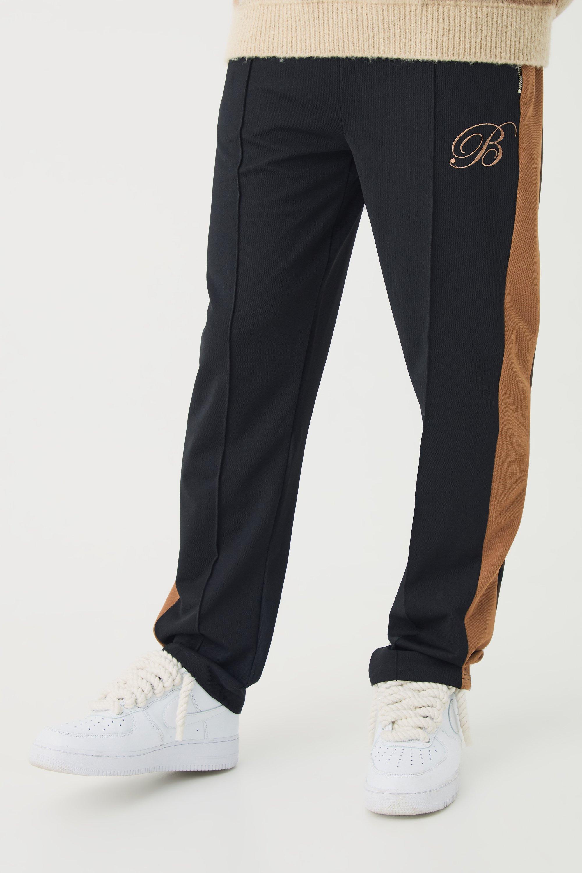 Mens Black Pique Panel B Embroidered Jogger, Black