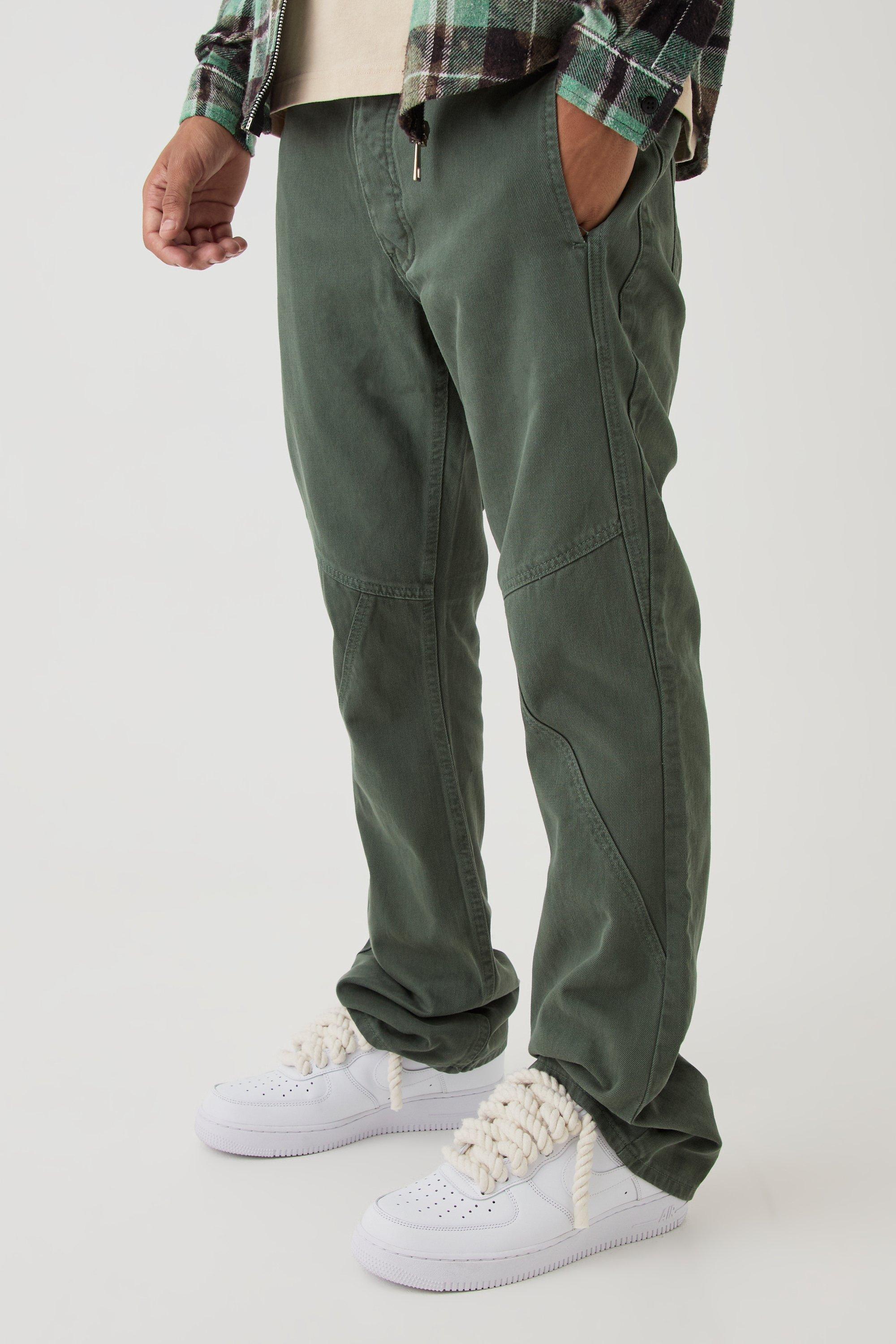 Mens Green Slim Flared Panelled Jeans, Green