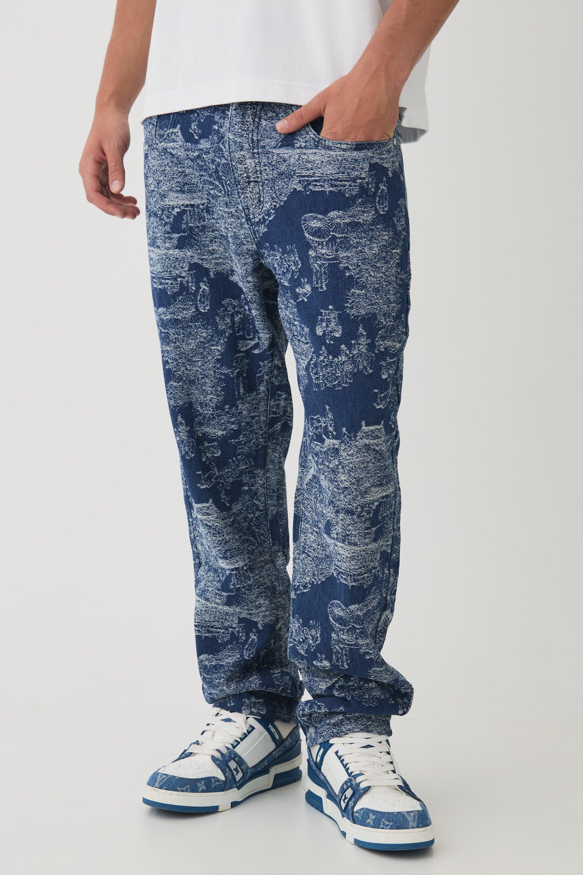 Boohoo Jacquard Jeans Met Rechte Pijpen, Mid Blue