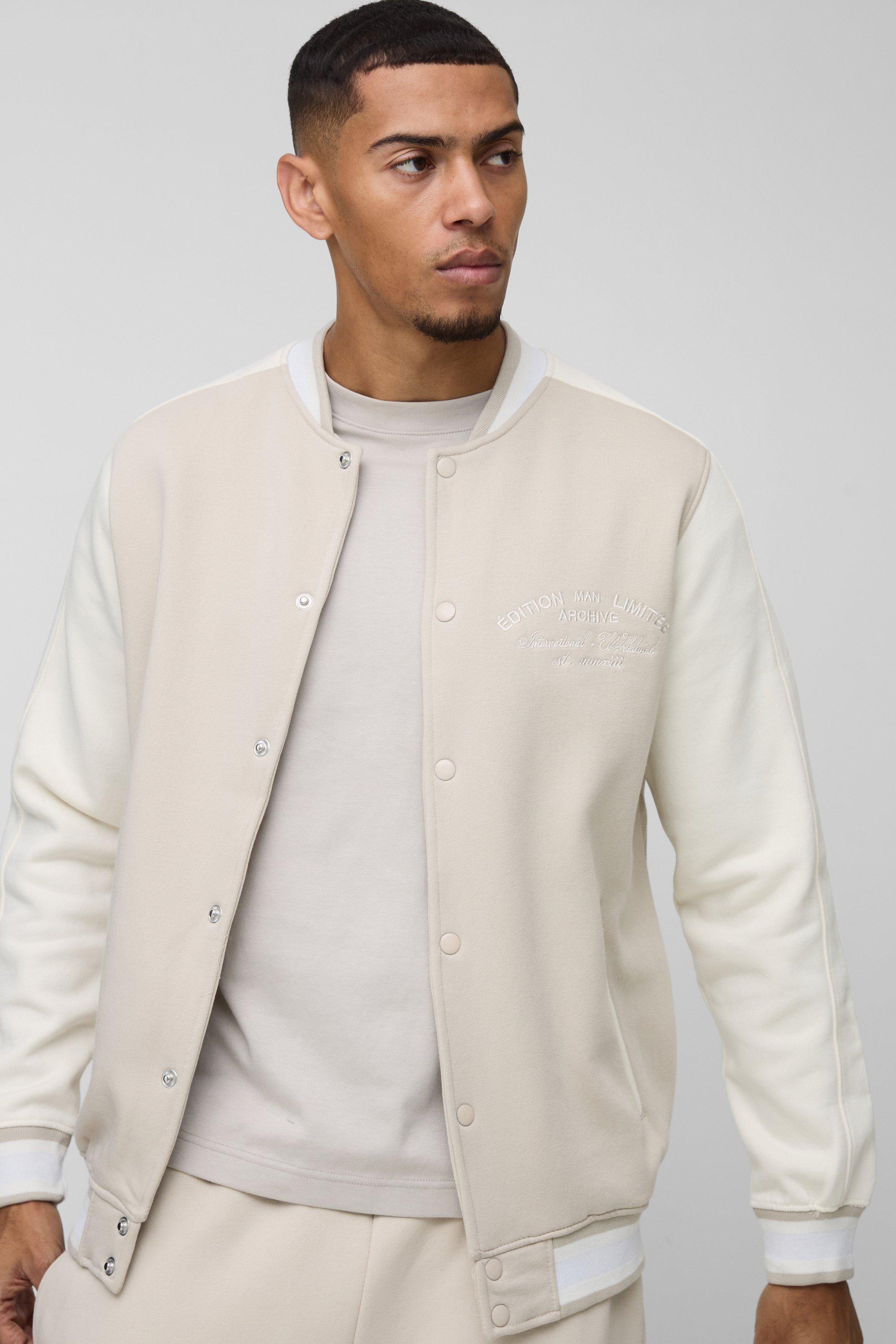 Mens Beige Regular Fit Limited Edition Heavyweight Jersey Bomber, Beige