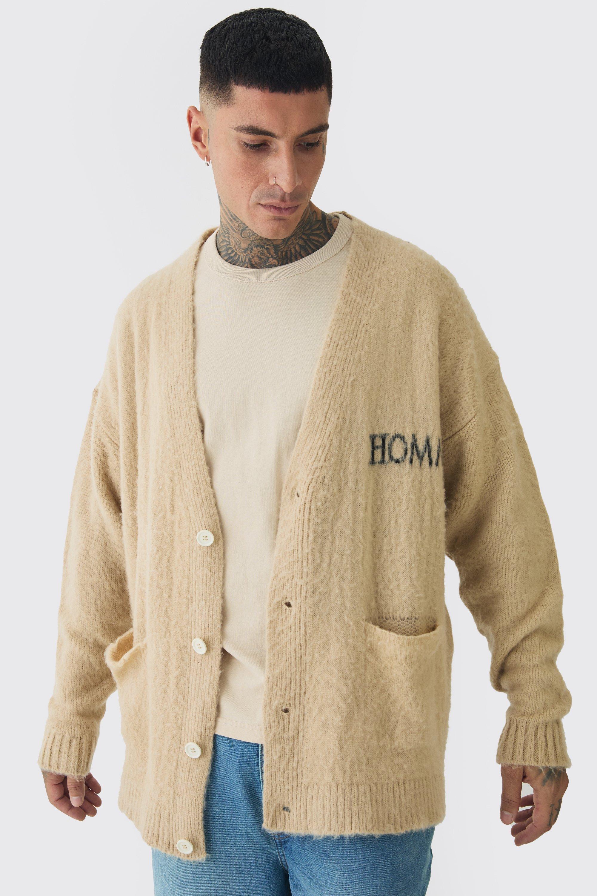 Cardigan Tall Homme in maglia morbida, Cream