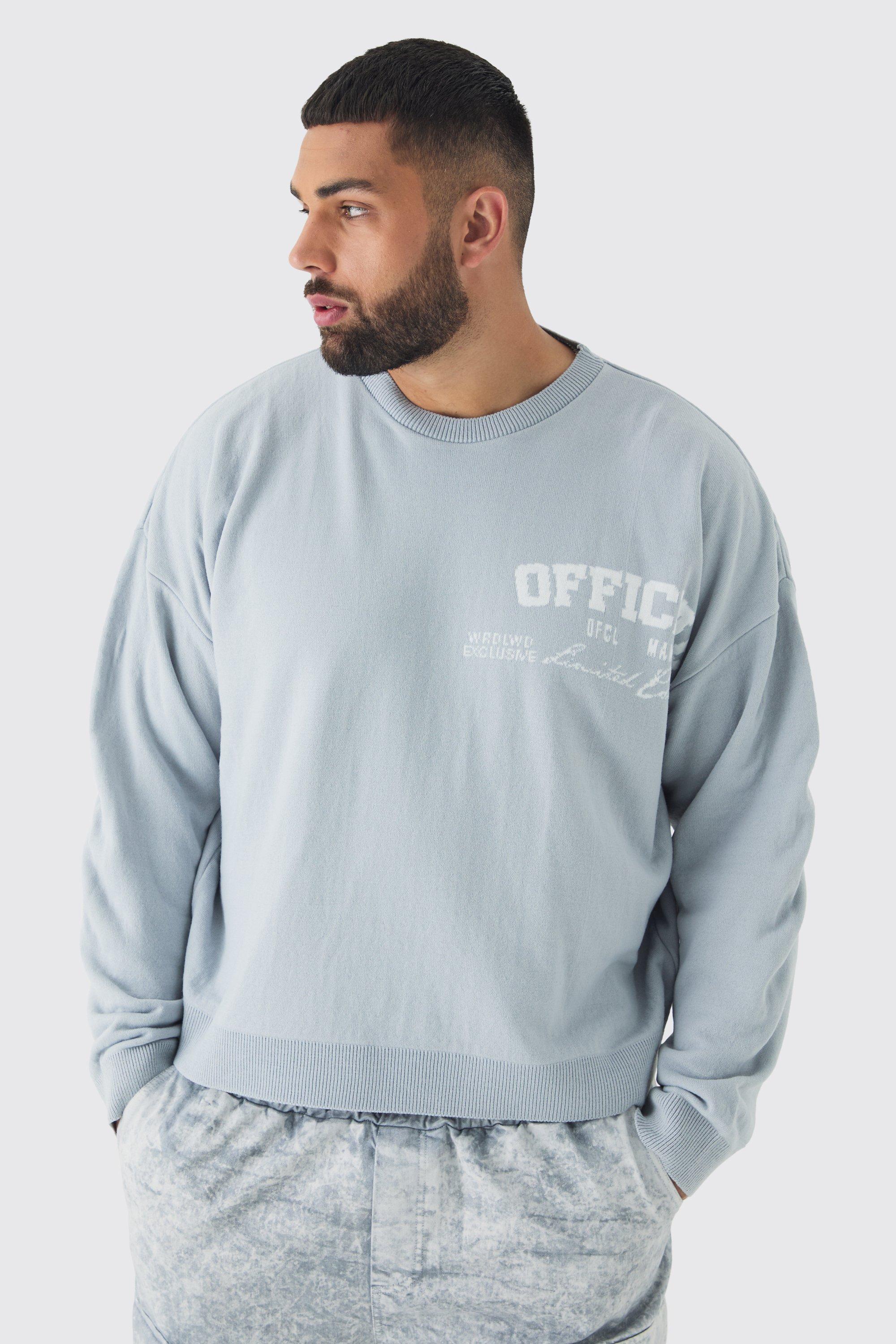 Mens Grey Plus Official Varsity Knitted Sweatshirt, Grey