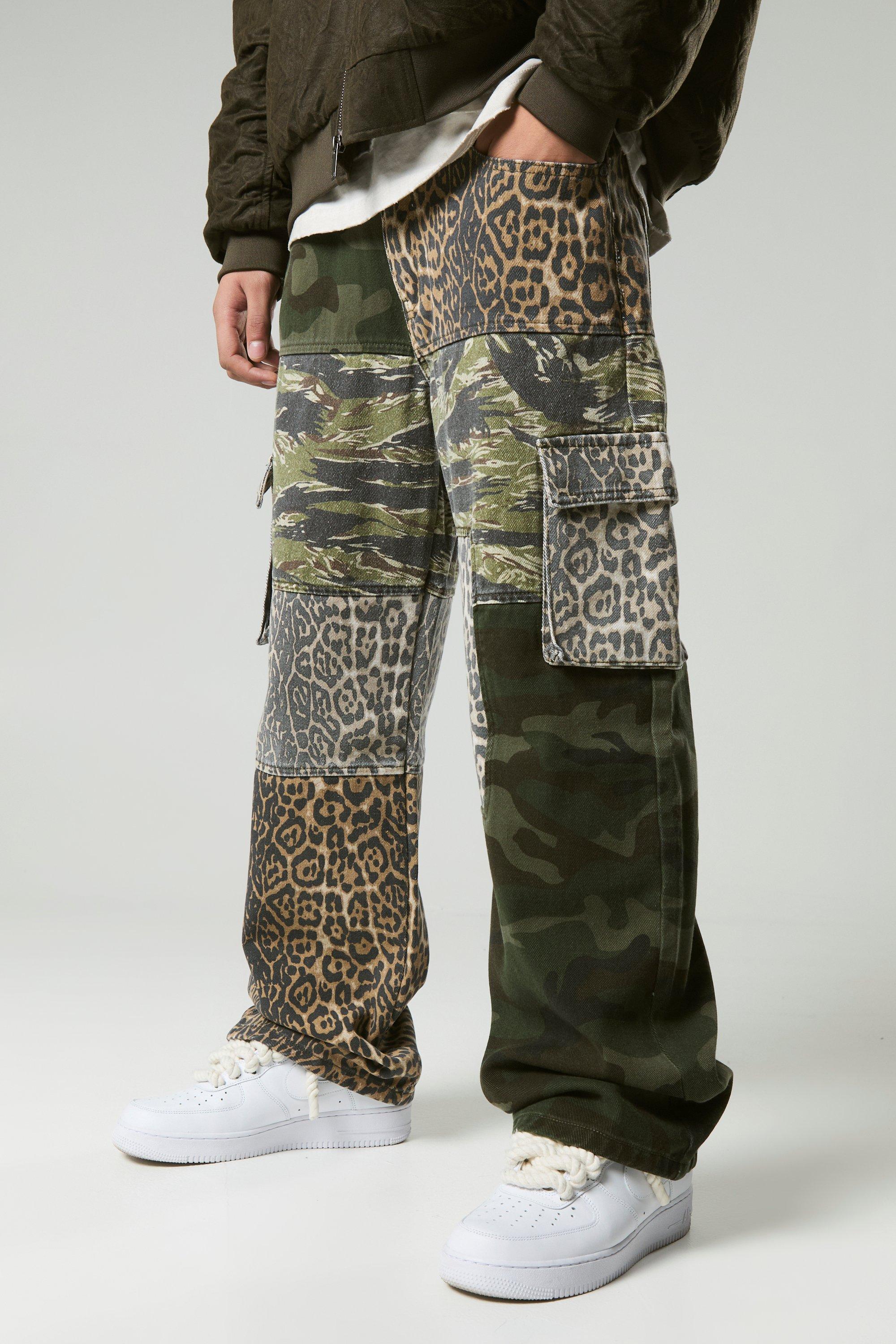 Pantaloni extra comodi in fantasia militare leopardata effetto patchwork, Verde