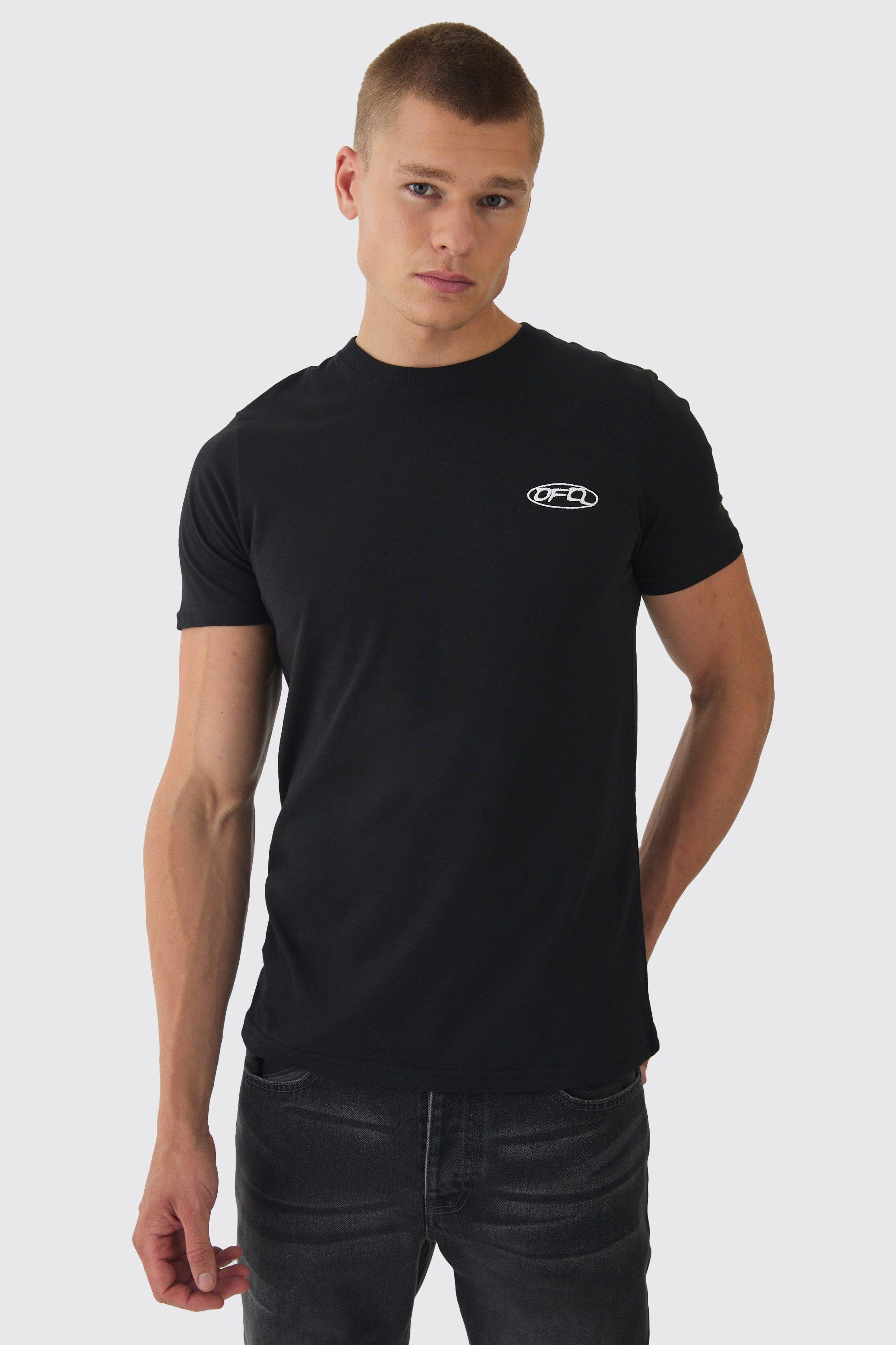 Mens Black Slim OFCL Chest Embroidery T-Shirt, Black