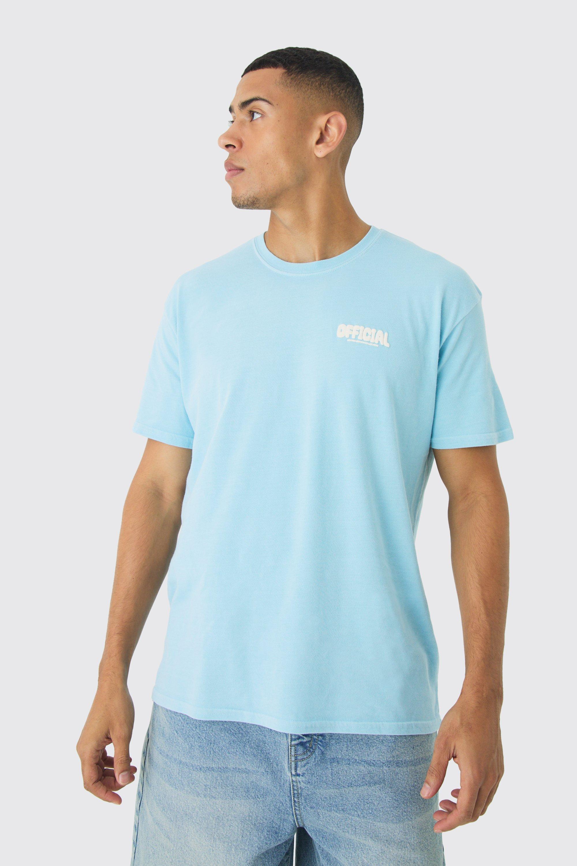 T-shirt oversize Official con stampa a caratteri arrotondati, Azzurro