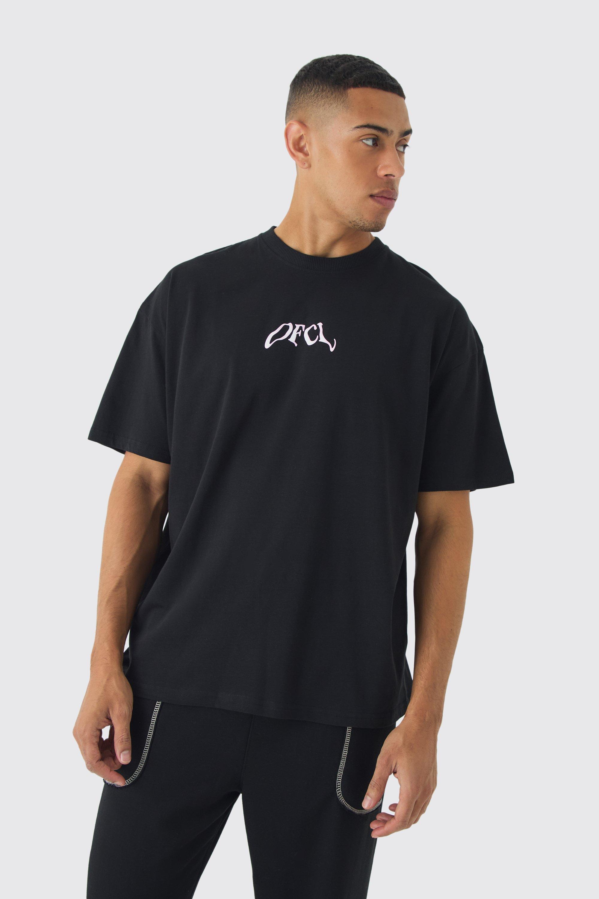 Mens Black Oversized OFCL Graphic T-Shirt, Black