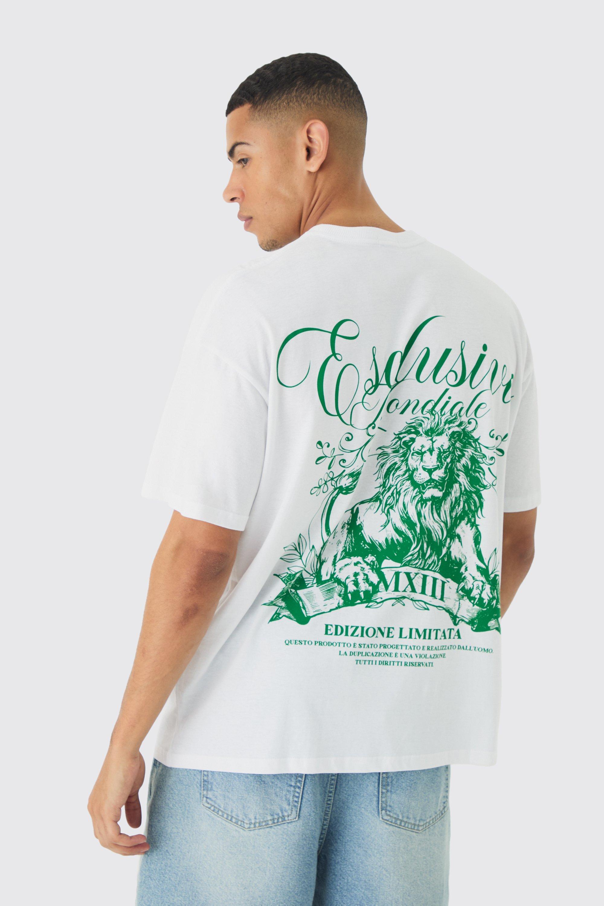 Mens White Oversized Lion Back Print T-Shirt, White