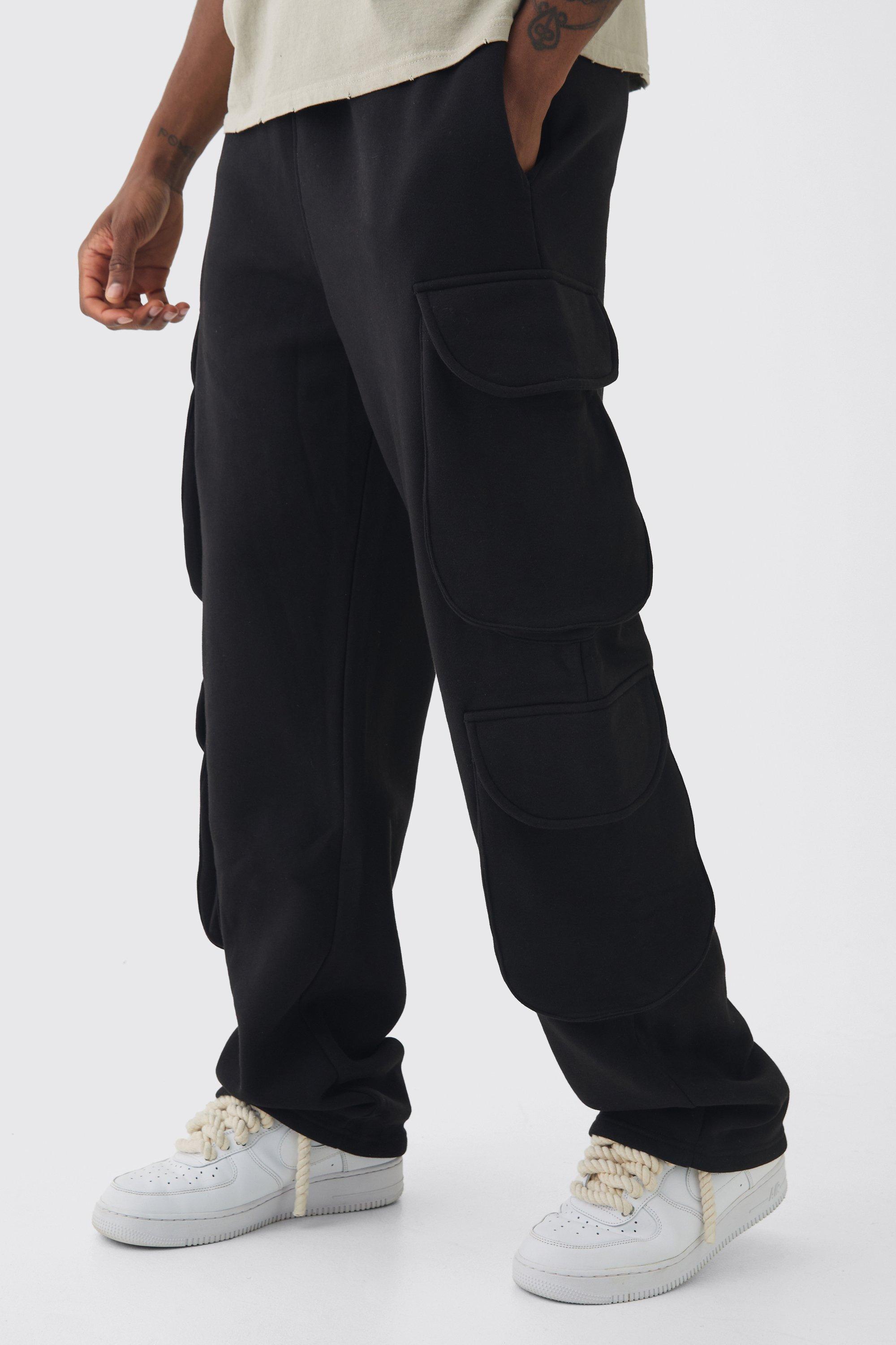 Mens Black Tall Relaxed Cargo Pocket Jogger, Black