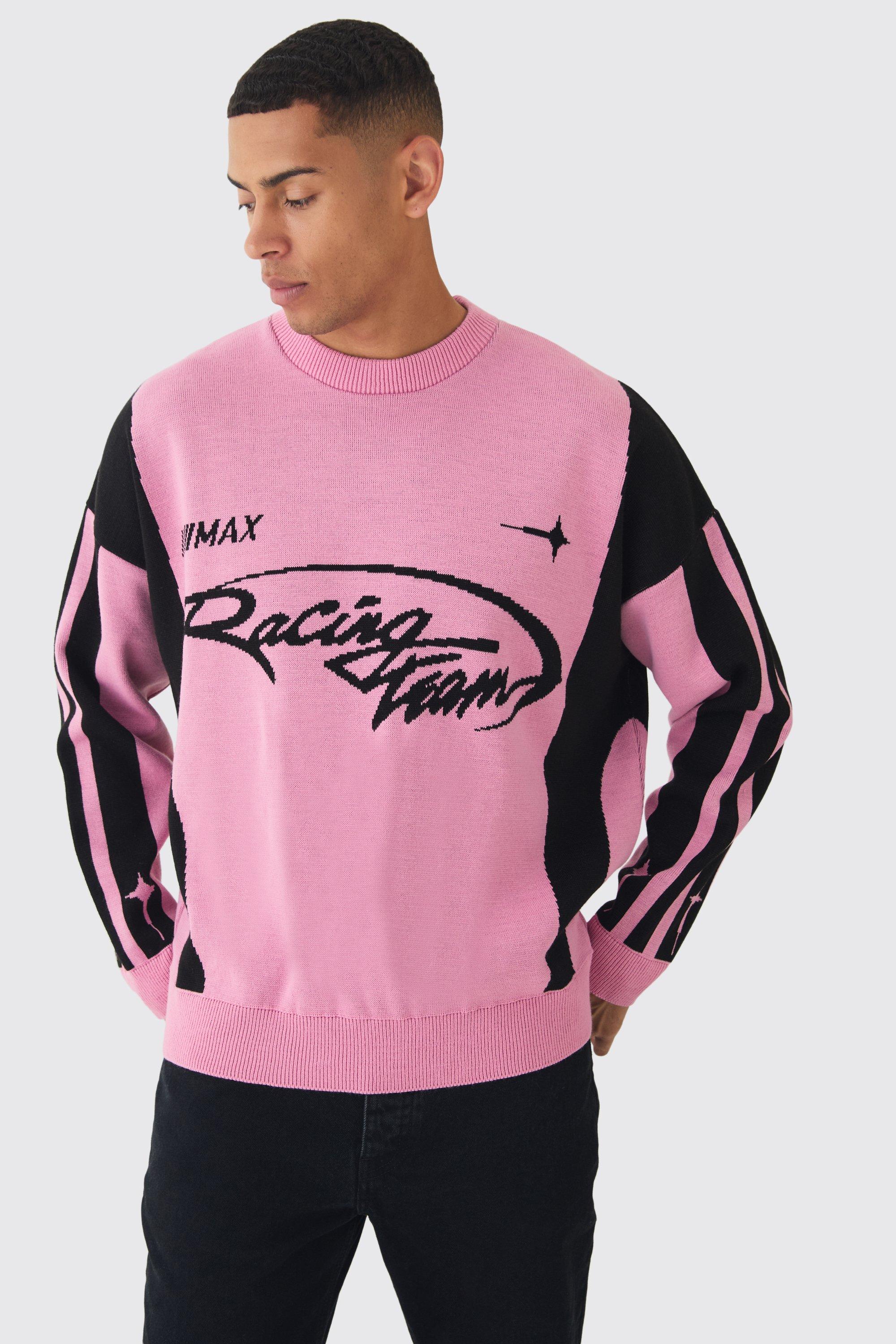 Maglione da moto squadrato oversize rosa, Pink