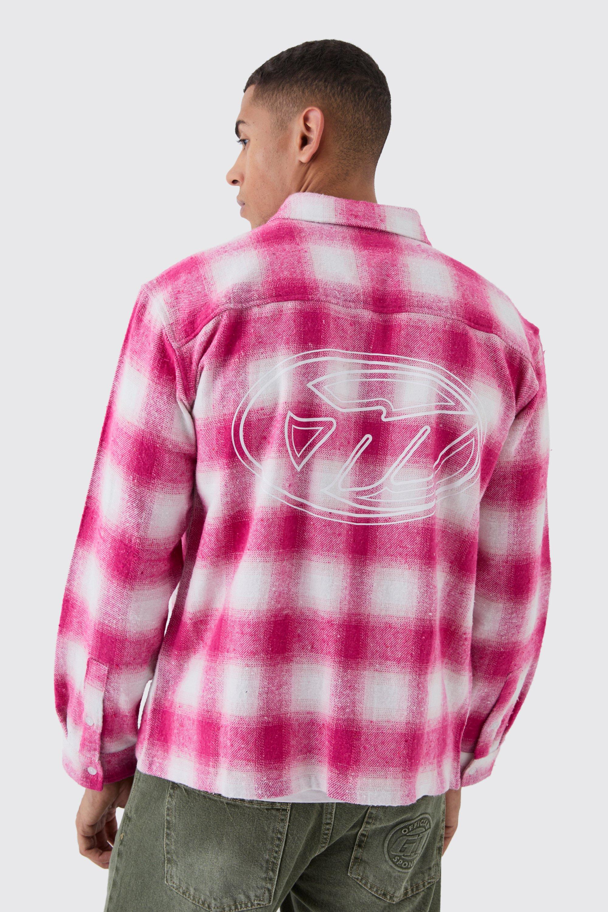 Camicia oversize a maniche lunghe a quadri con ricamo di M, Pink