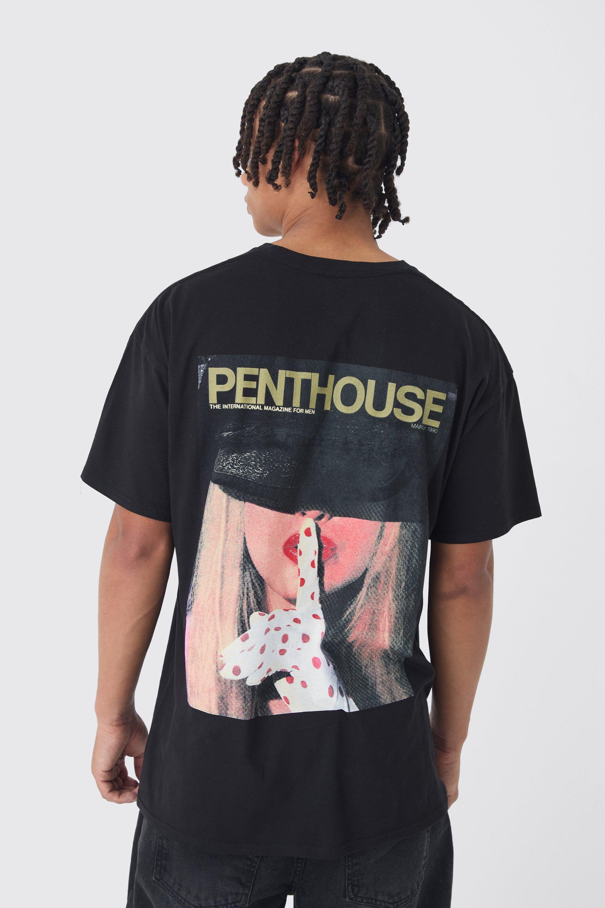 Mens Black Oversized Penthouse Magazine License T-Shirt, Black