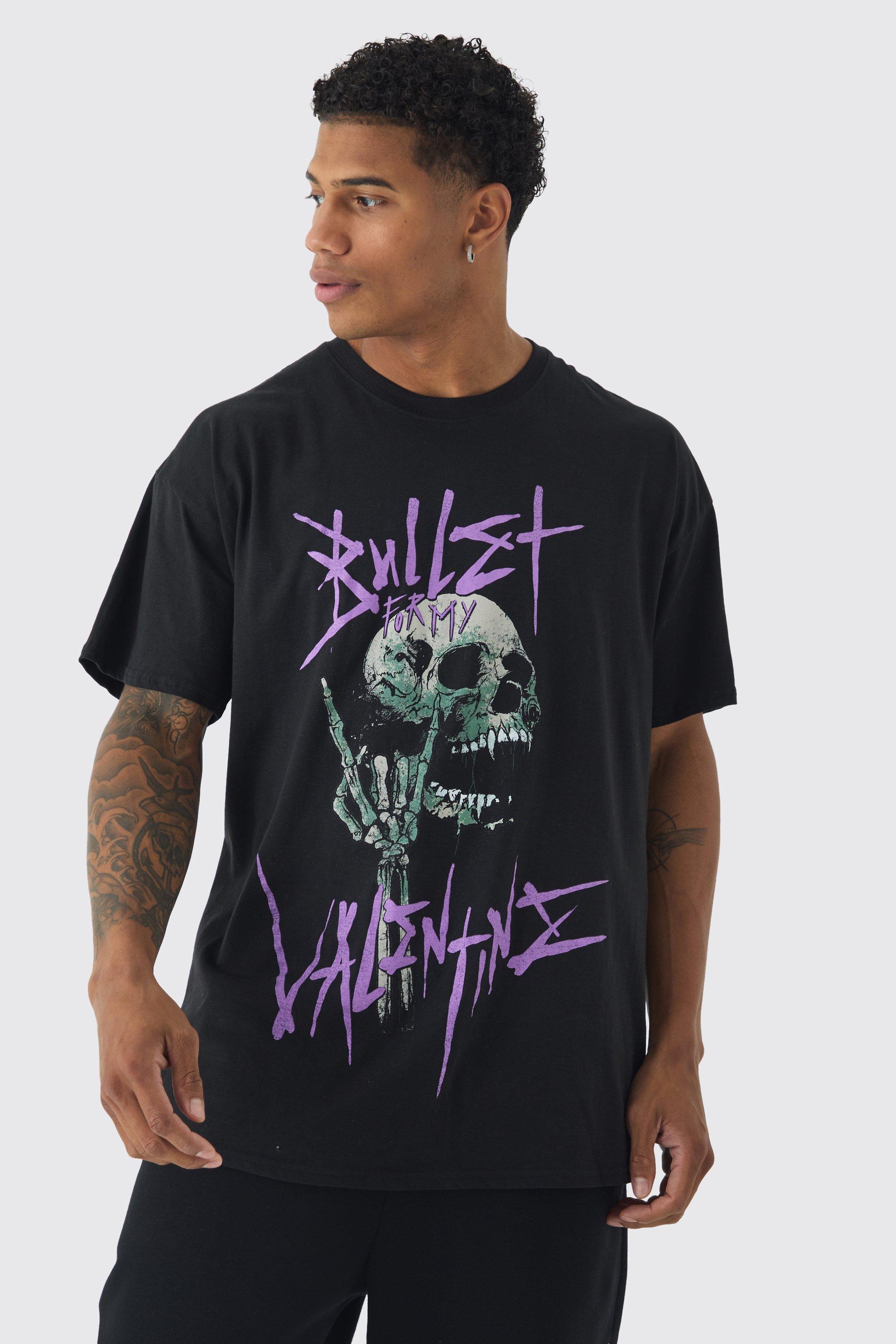 Mens Black Oversized Bullet for my Valentine License Print T-Shirt, Black