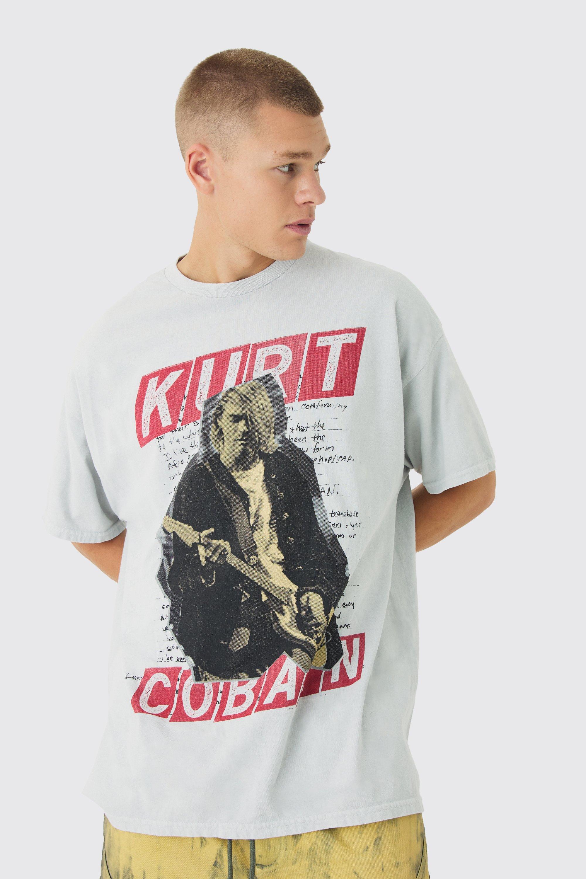 Mens Grey Oversized Kurt Cobain License Print T-Shirt, Grey