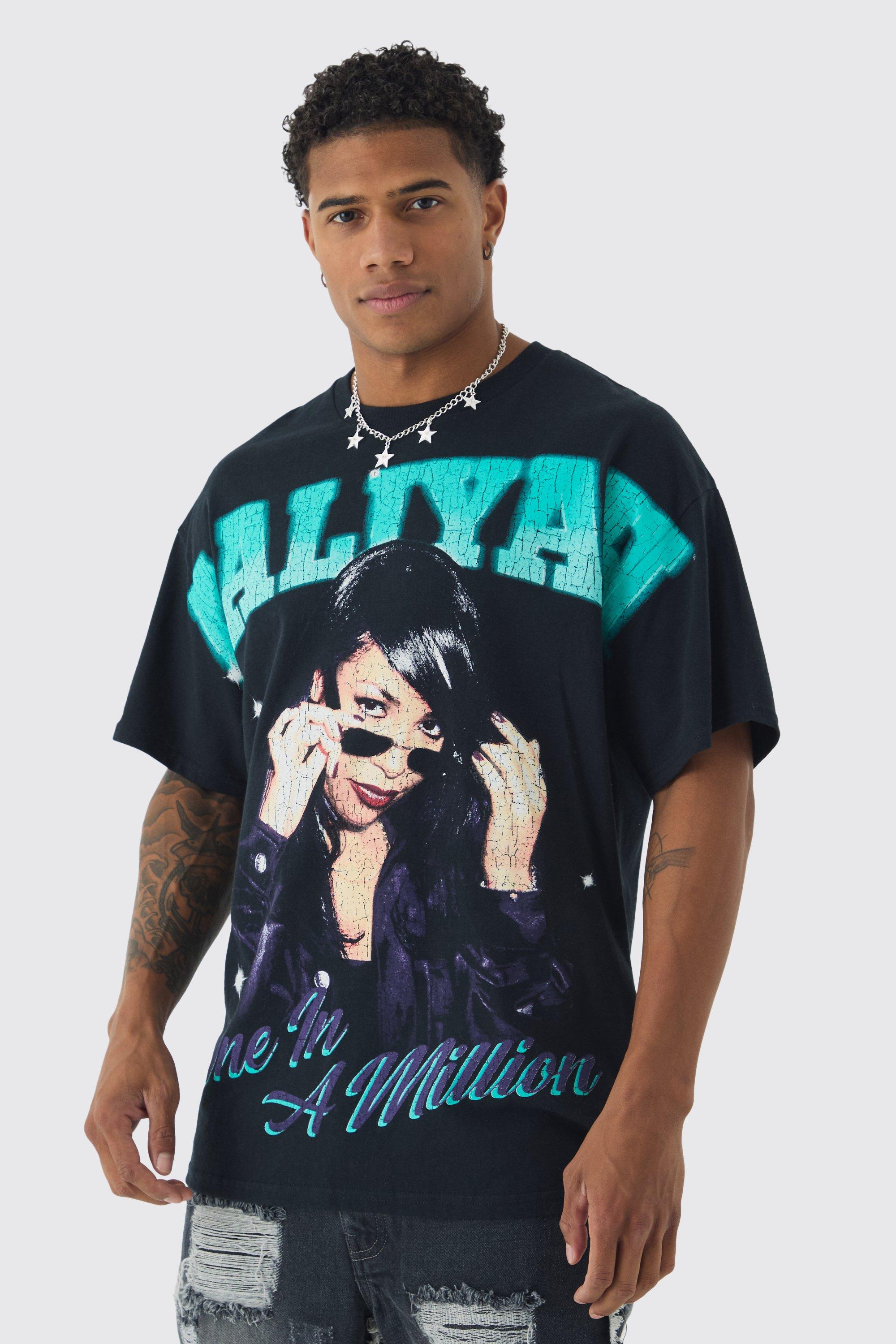 T-shirt oversize ufficiale con stampa Aaliyah in grande scala, Nero