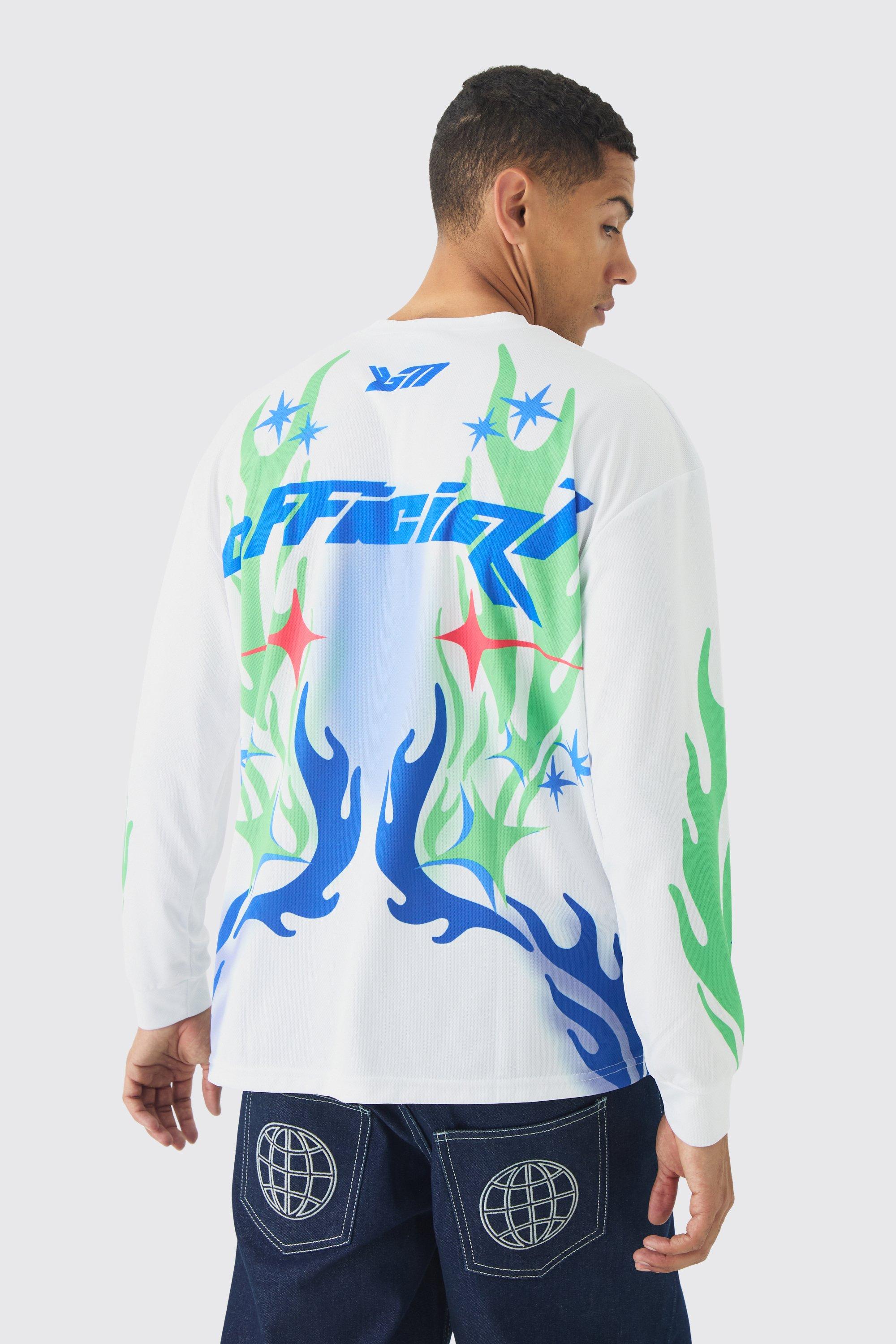 T-shirt da moto oversize in rete chiusa stile Graffiti, Bianco