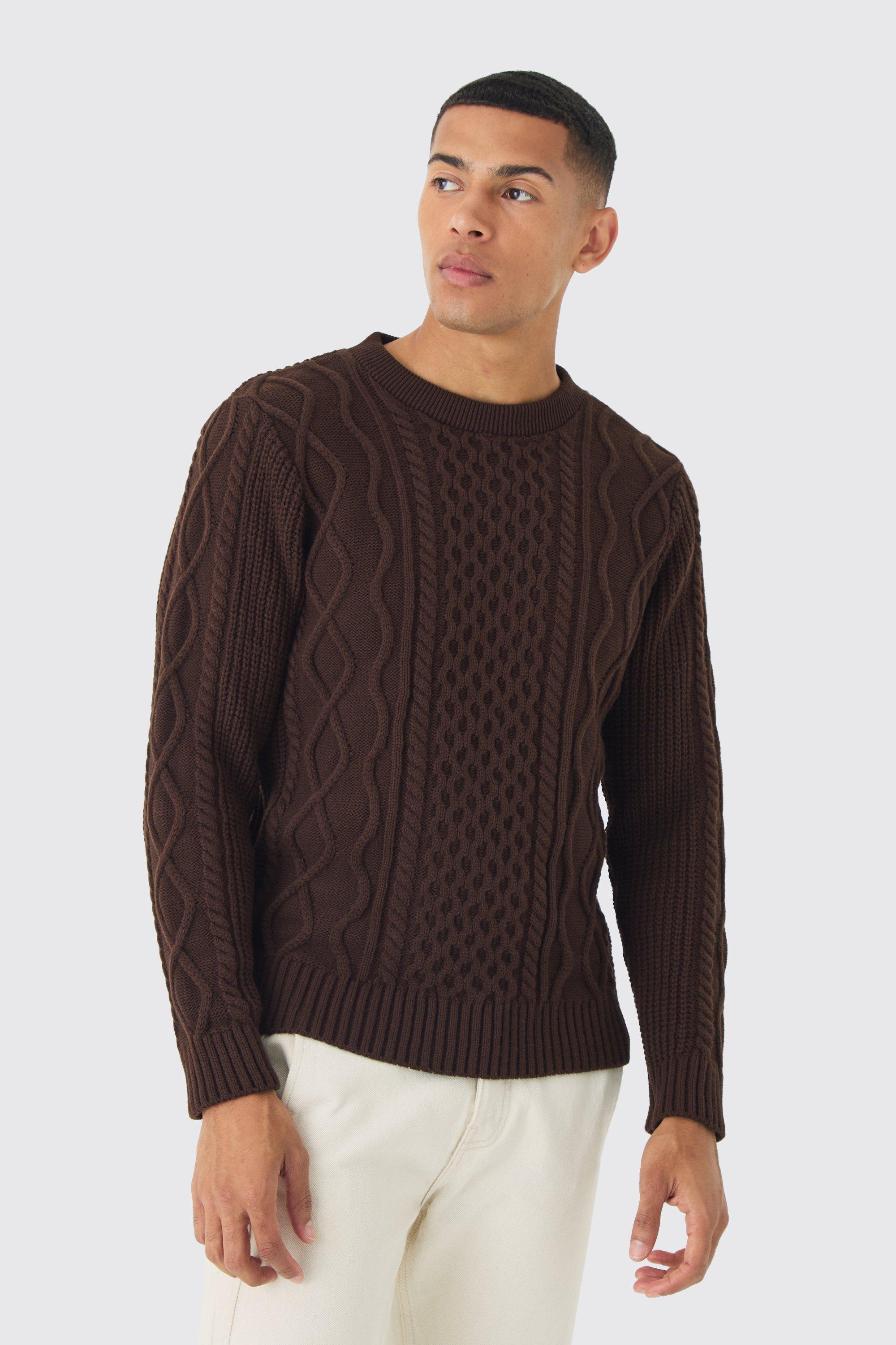 Maglione in maglia intrecciata Regular Fit, Brown