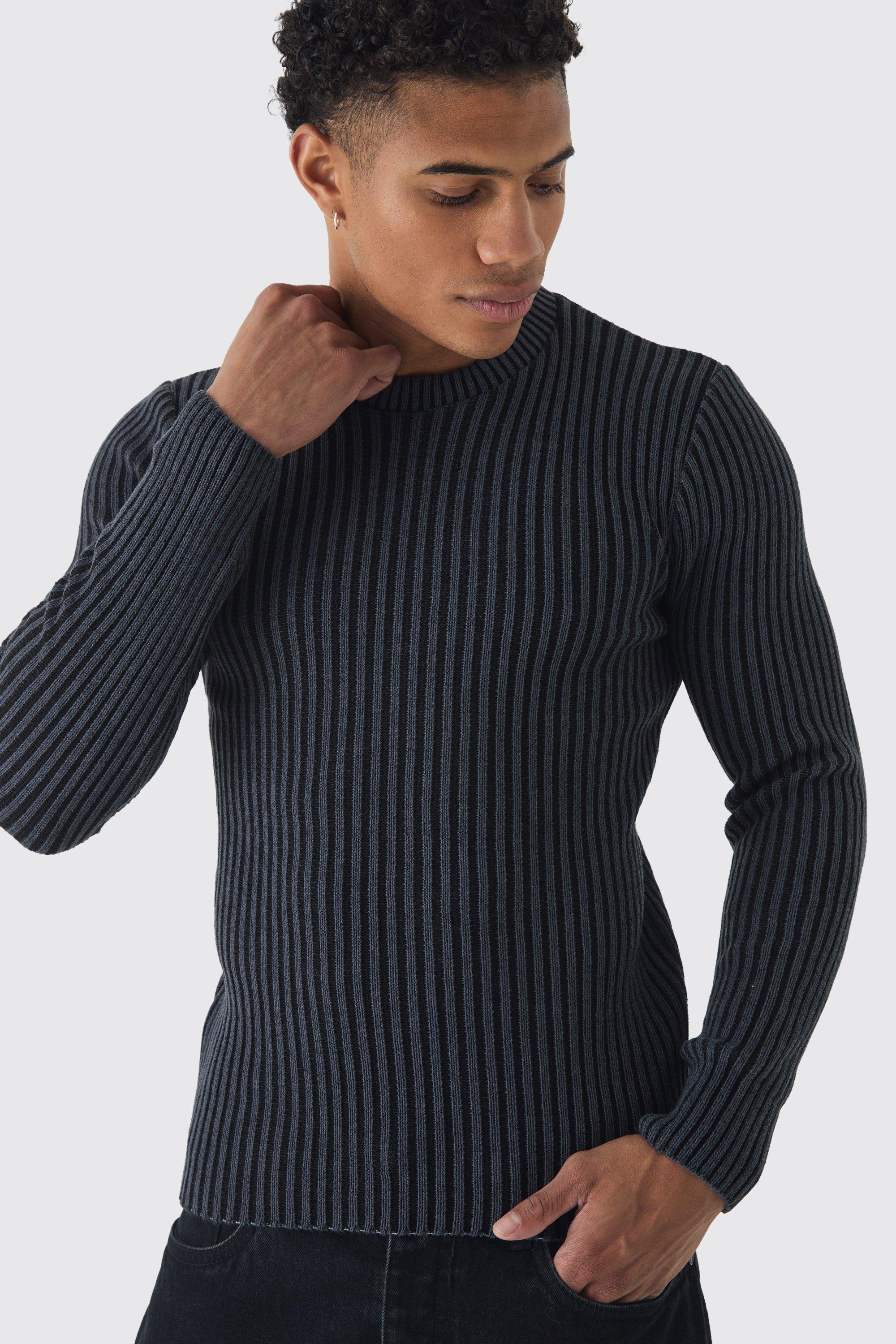 Maglione attillato in maglia a coste, Nero