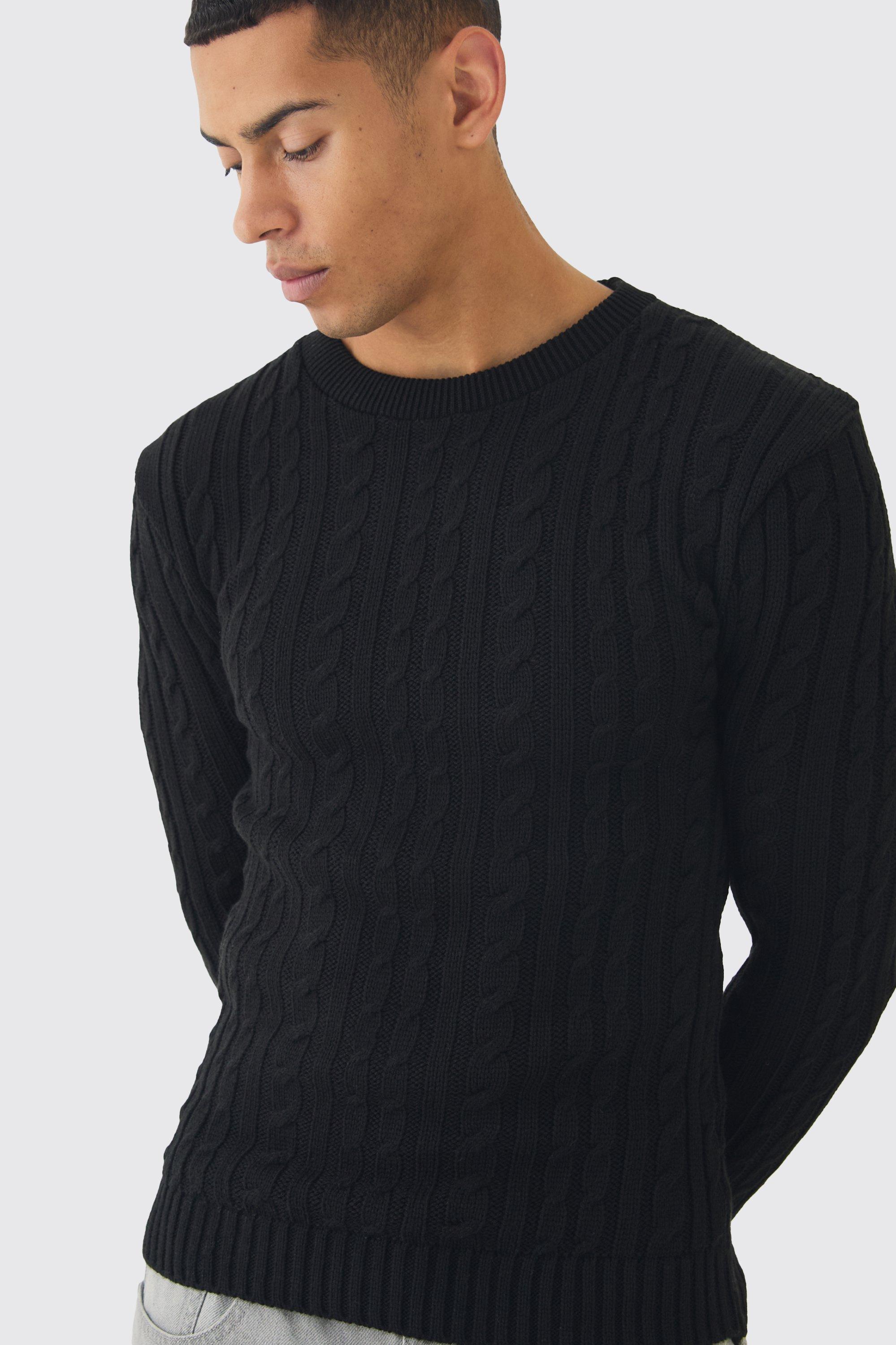 Maglione attillato in maglia intrecciata, Nero