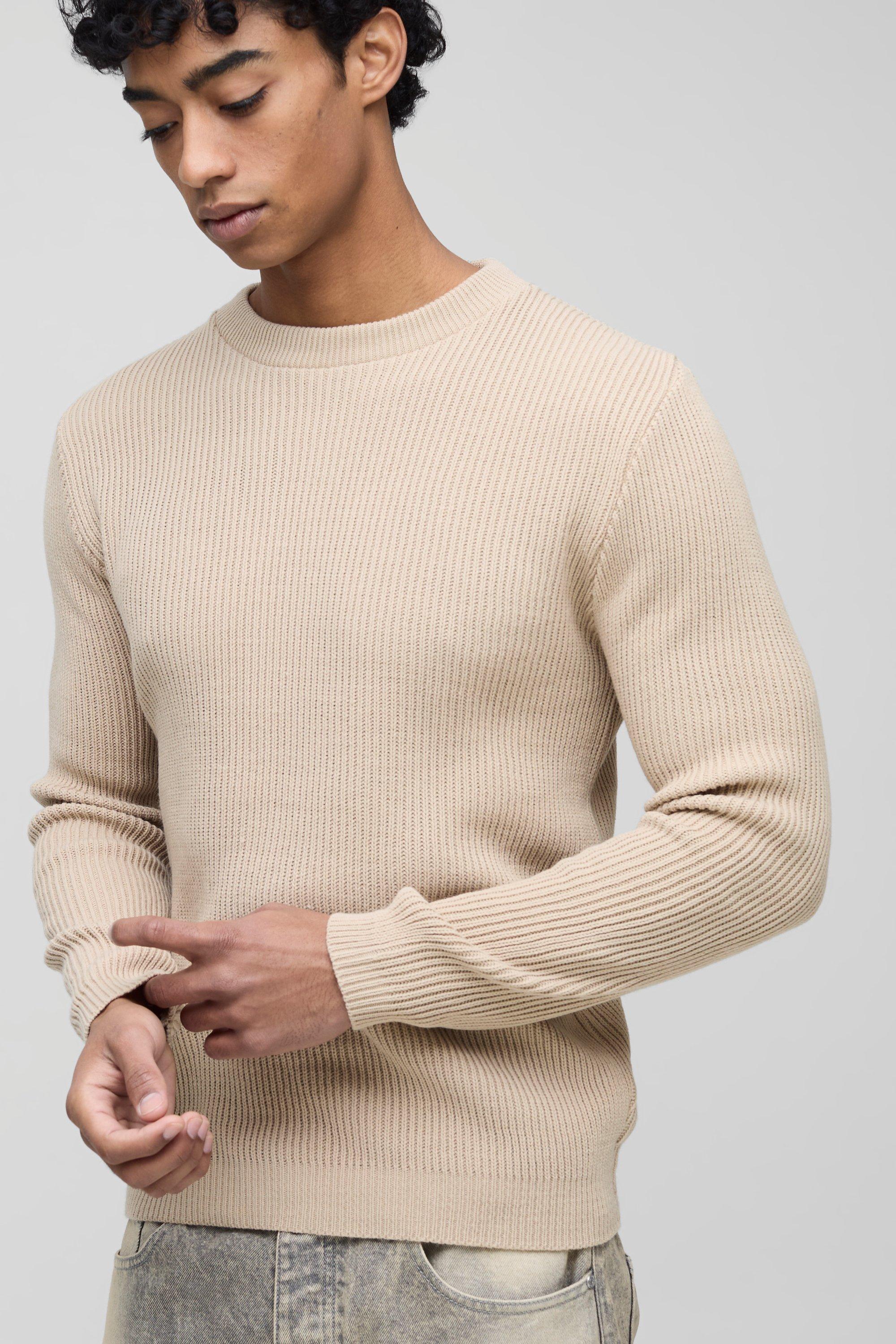 Maglione Regular Fit in maglia a coste, Beige