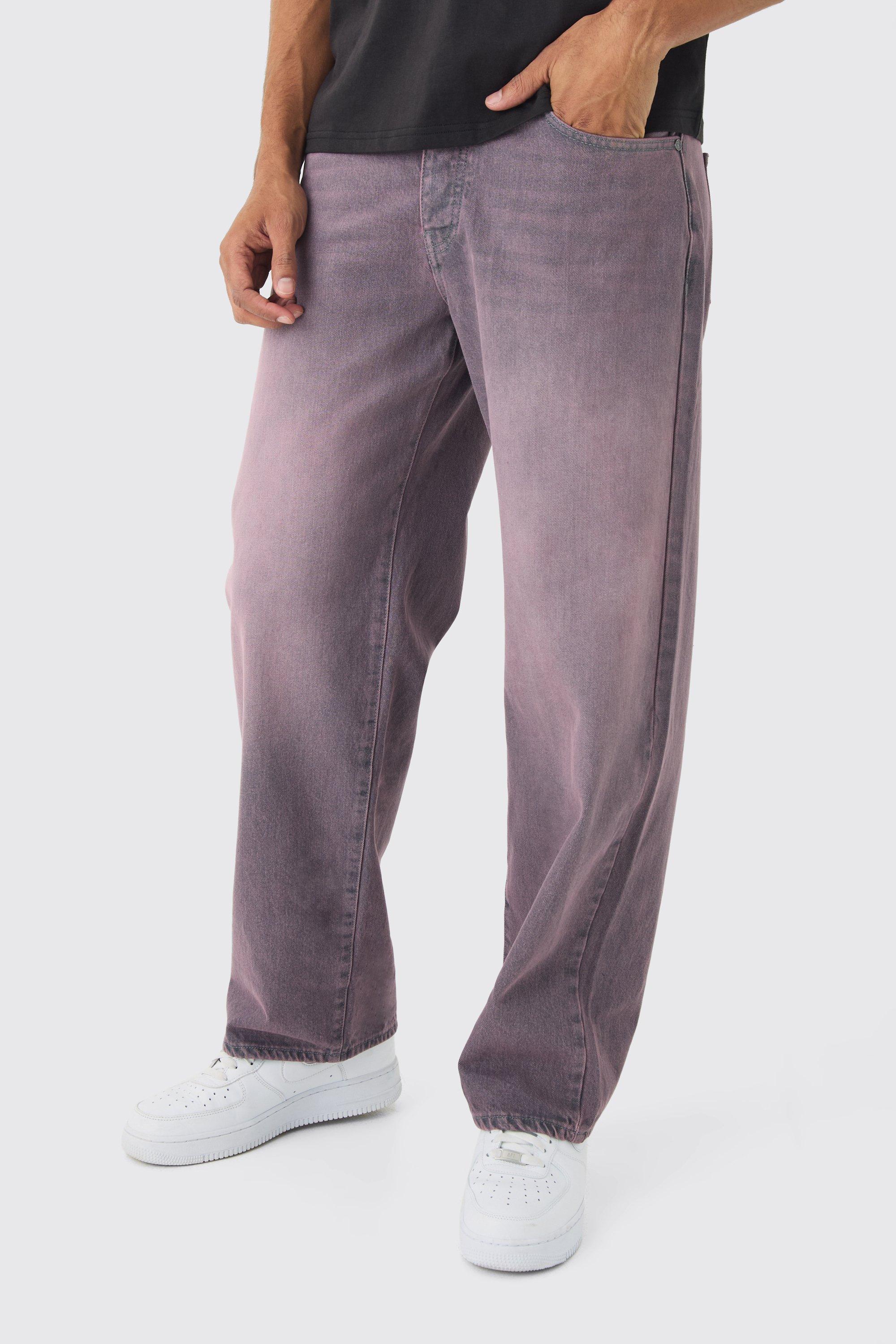 Mens Purple Relaxed Fit Washed Tinted Jeans, Purple